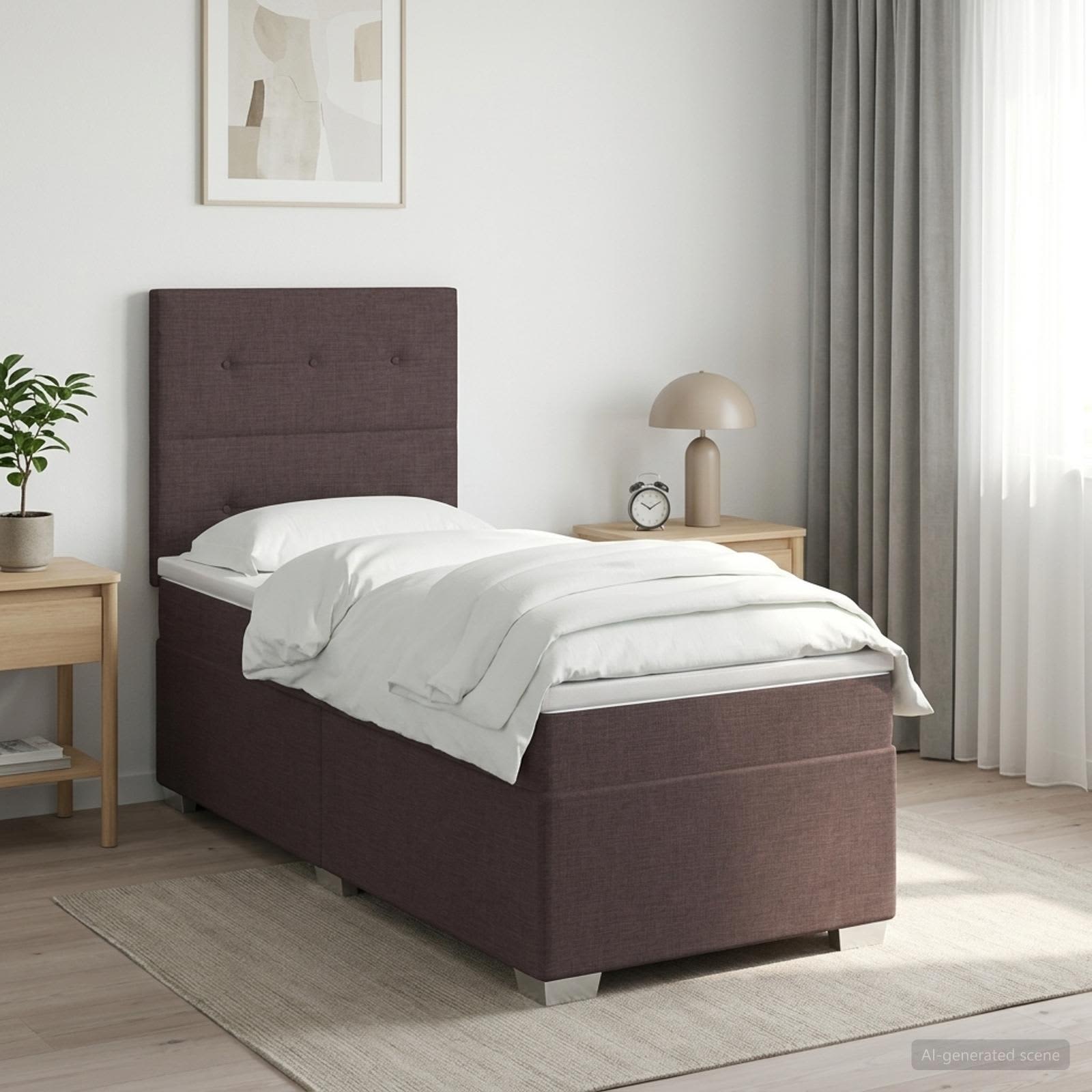 Κρεβάτι box spring με στρώμα Σκούρο Καφέ 90 x 200 cm Ύφασμα - Pakobazaar