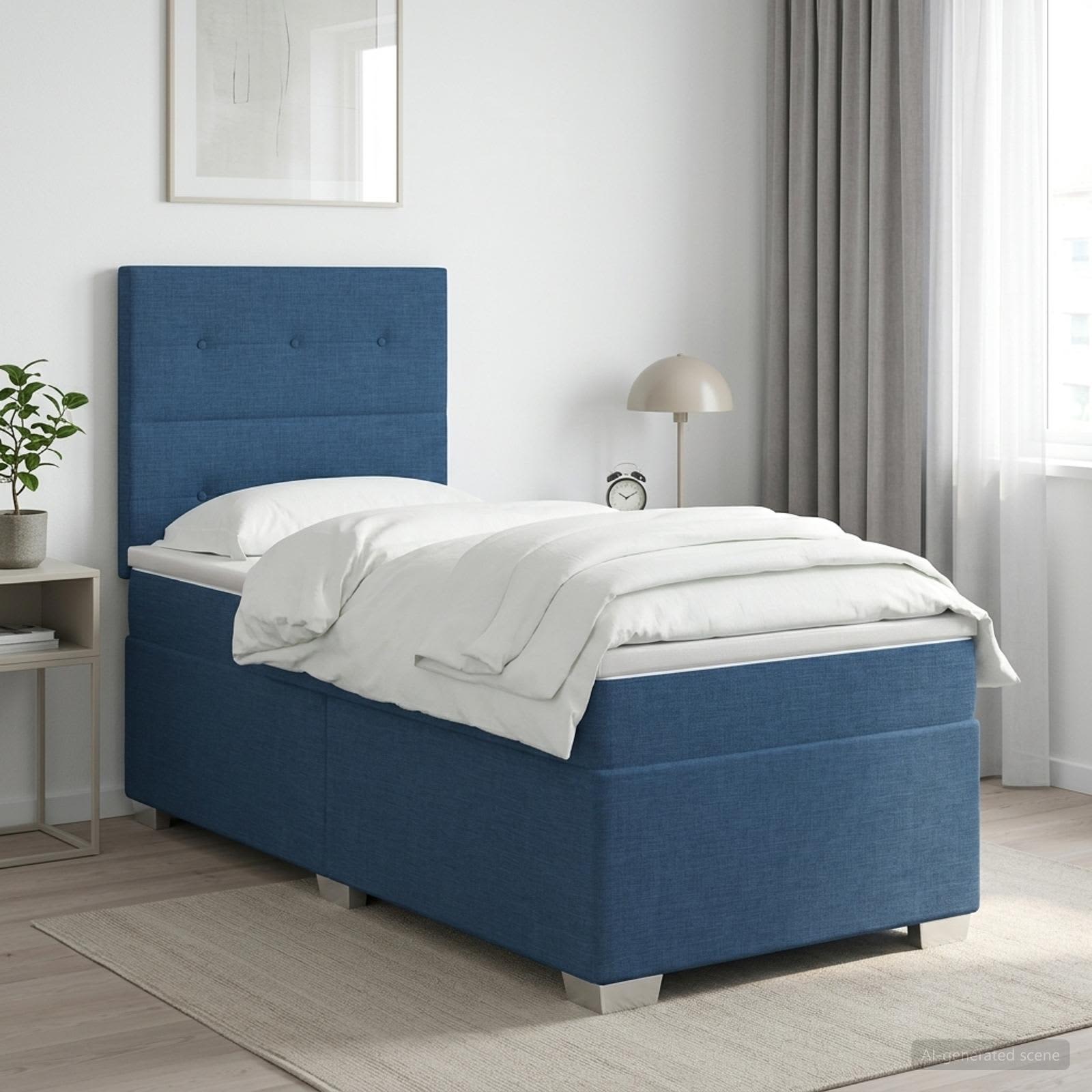 Κρεβάτι box spring με στρώμα Μπλε 90 x 200 cm Ύφασμα
