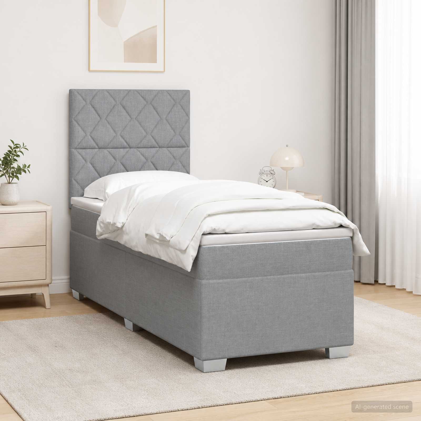 Κρεβάτι box spring με στρώμα Ανοιχτό γκρι 90 x 190 cm Ύφασμα - Pakobazaar