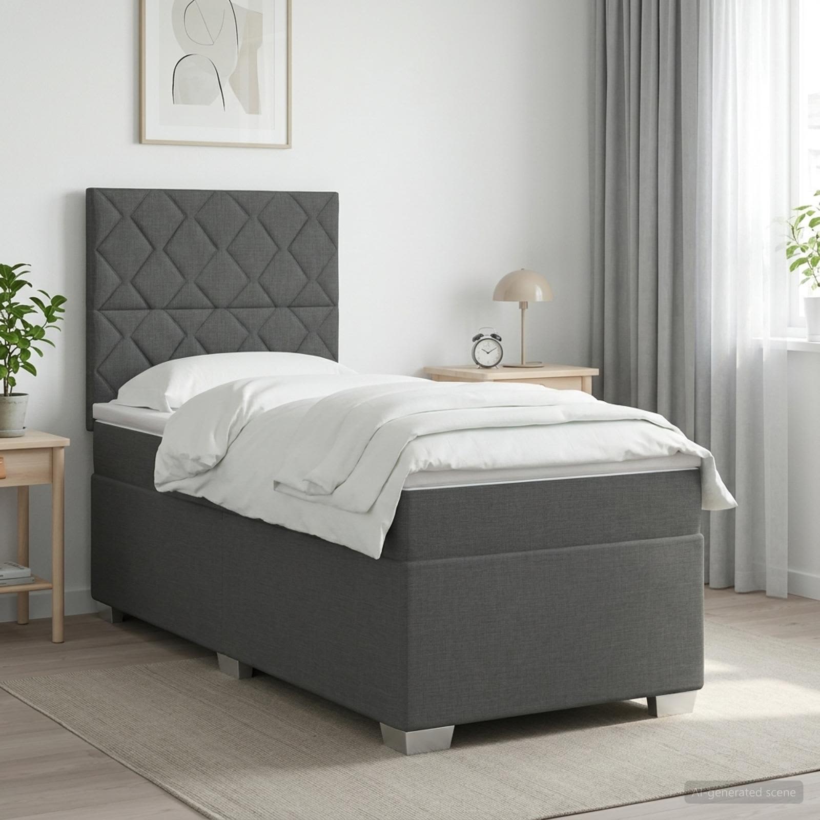 Κρεβάτι box spring με στρώμα Σκούρο Γκρι 90 x 190 cm Ύφασμα - Pakobazaar