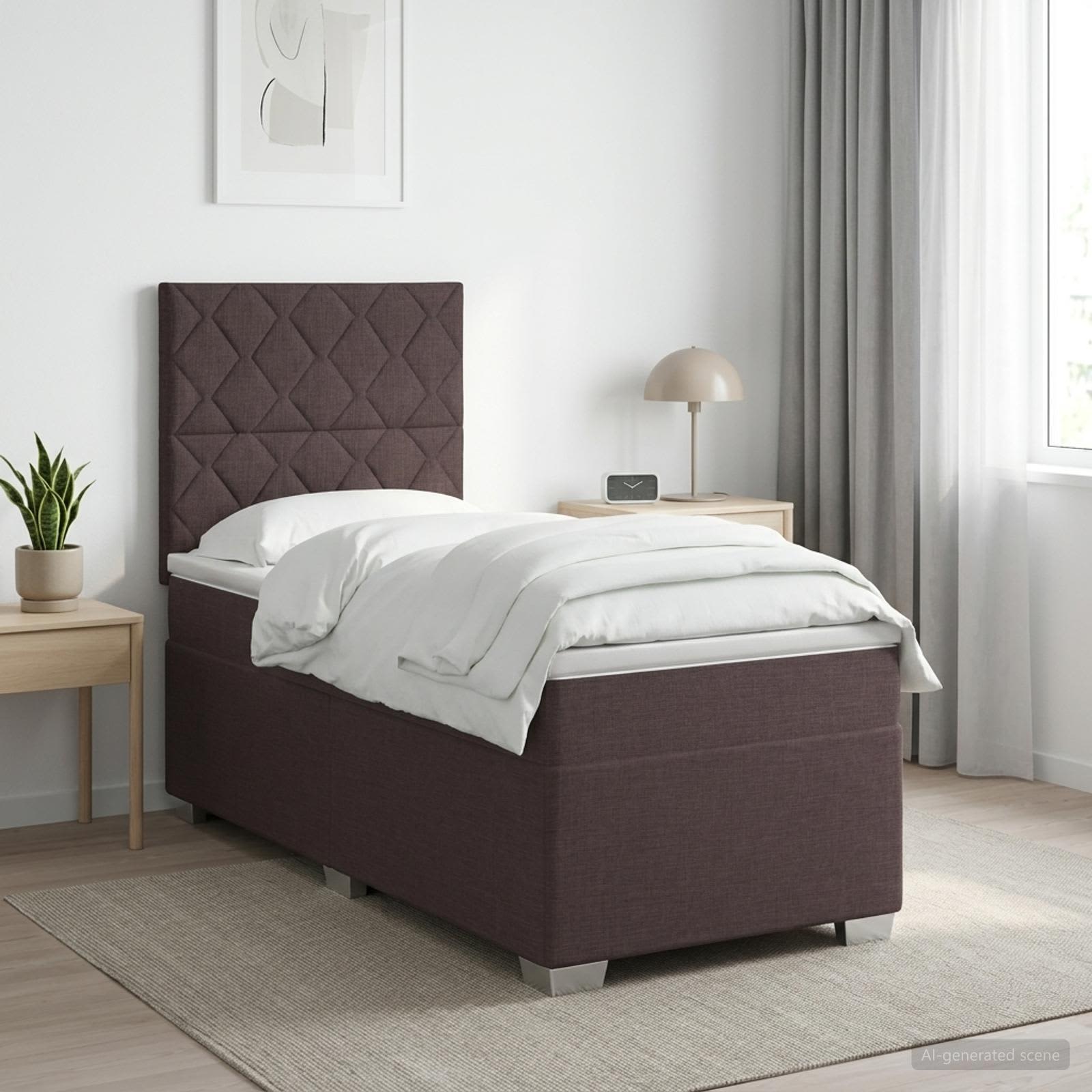 Κρεβάτι box spring με στρώμα Σκούρο Καφέ 80 x 200 cm Ύφασμα - Pakobazaar