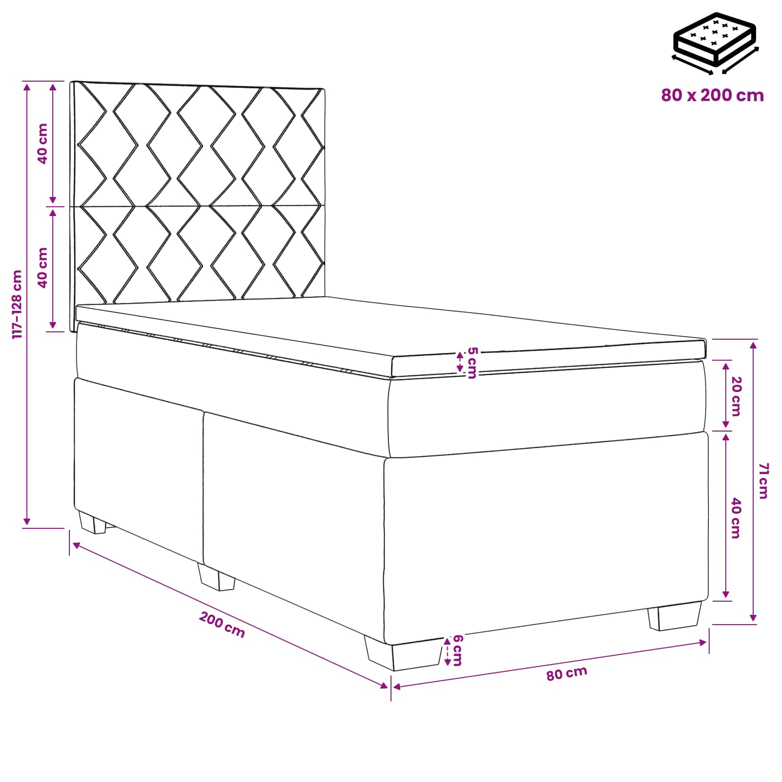 Κρεβάτι box spring με στρώμα Σκούρο Καφέ 80 x 200 cm Ύφασμα - Pakobazaar