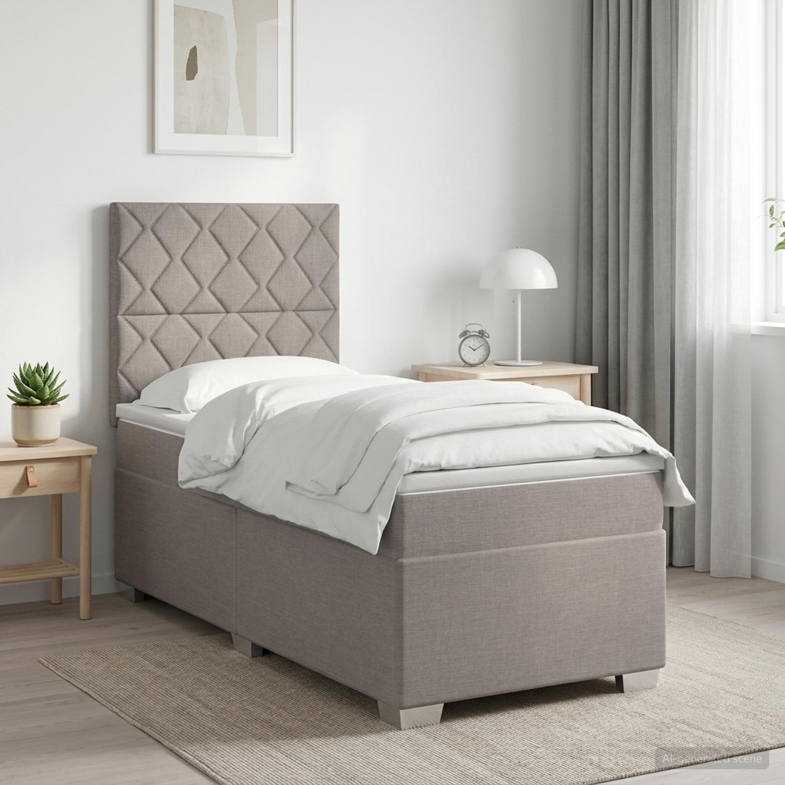 Κρεβάτι box spring με στρώμα Taupe 90 x 190 cm Ύφασμα - Pakobazaar
