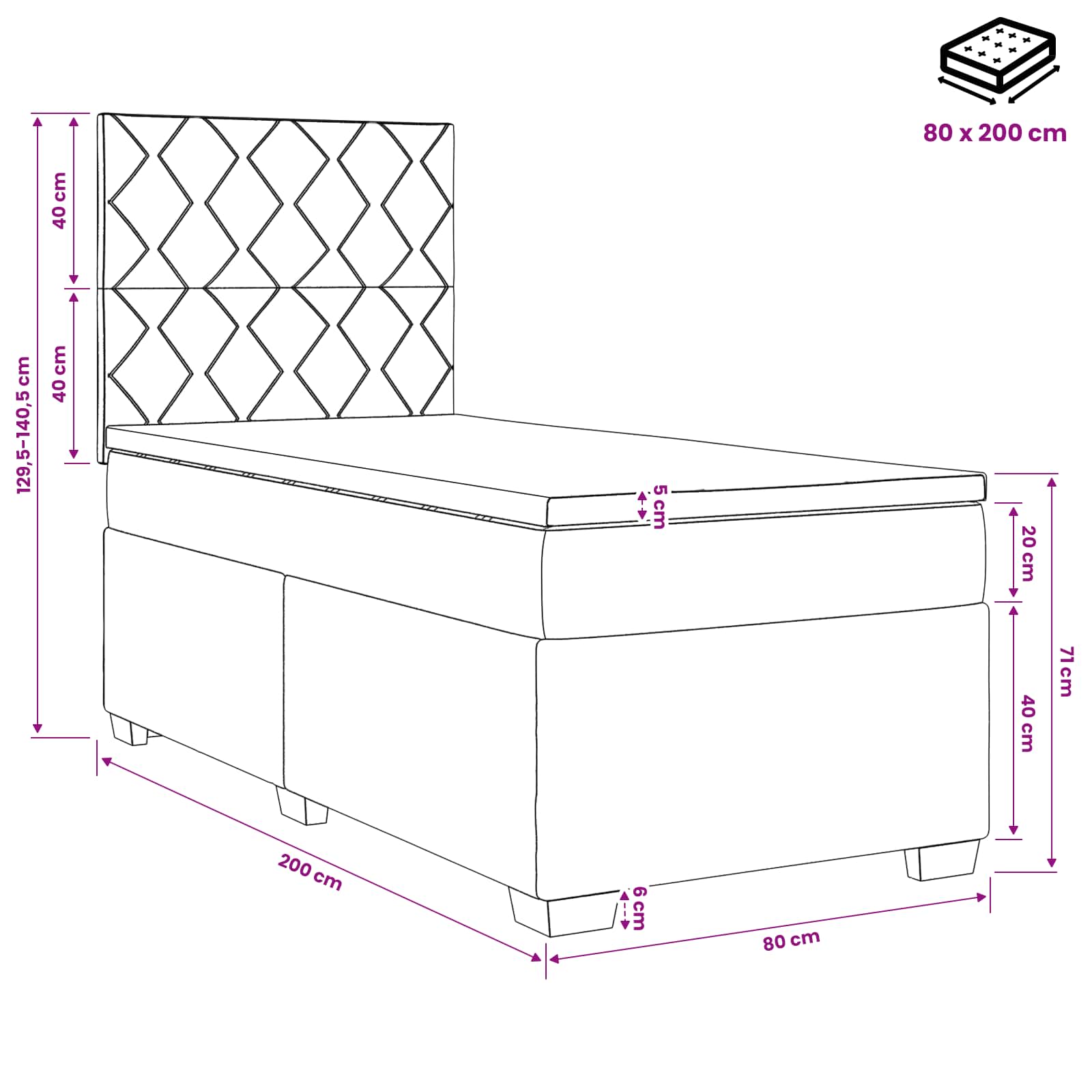 Κρεβάτι box spring με στρώμα Taupe 80 x 200 cm Ύφασμα