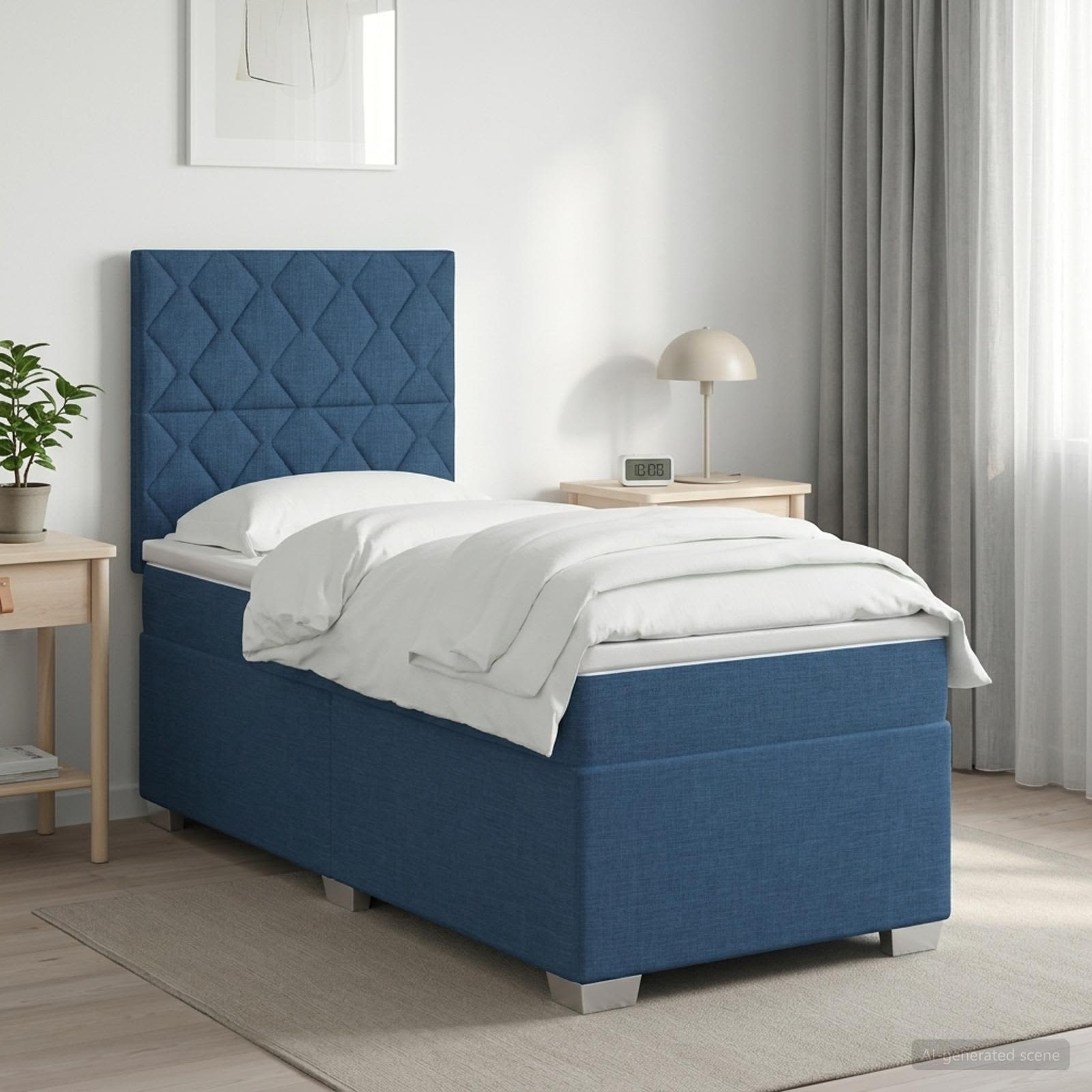 Κρεβάτι box spring με στρώμα Μπλε 90 x 190 cm Ύφασμα - Pakobazaar