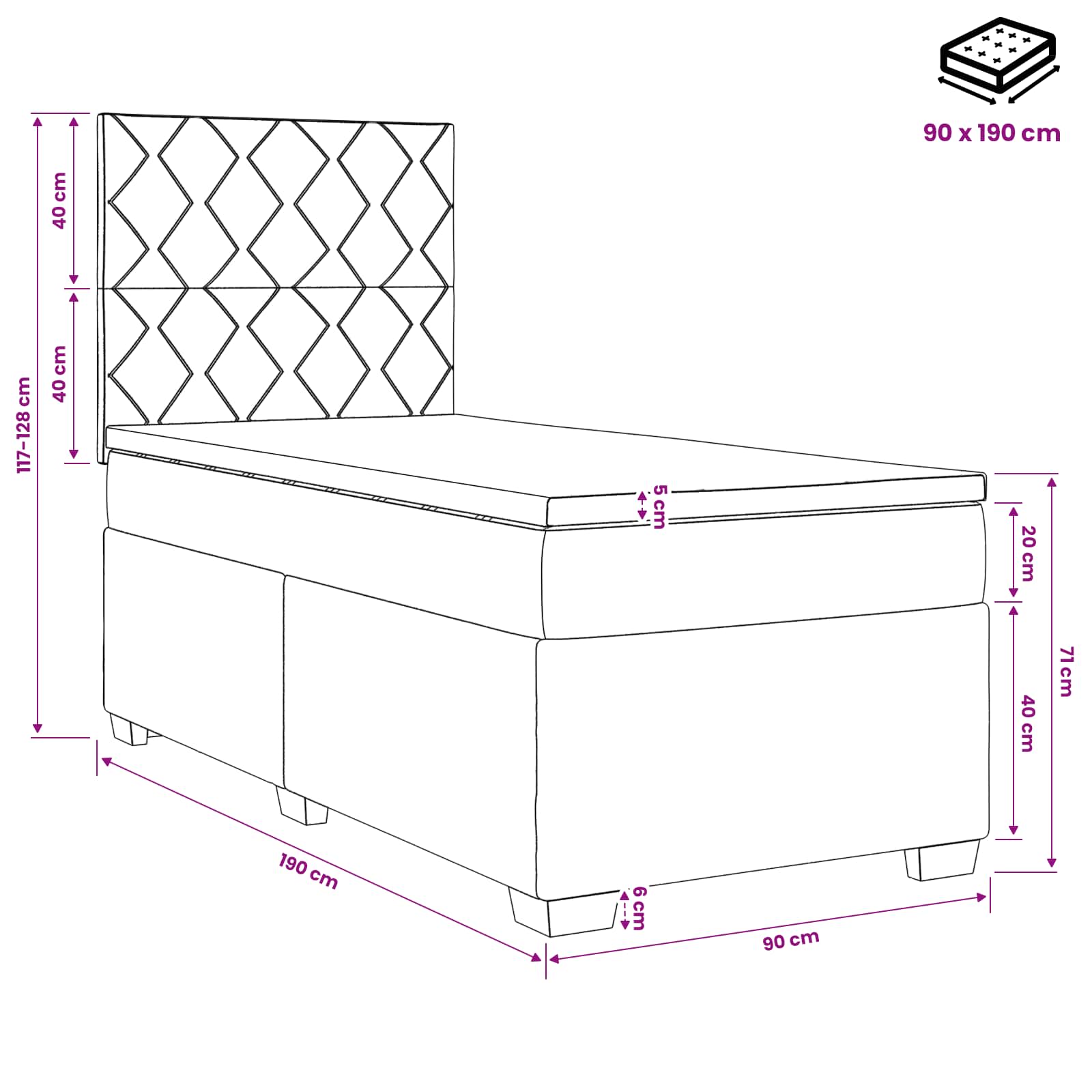 Κρεβάτι box spring με στρώμα Ανοιχτό γκρι 90 x 190 cm Ύφασμα - Pakobazaar
