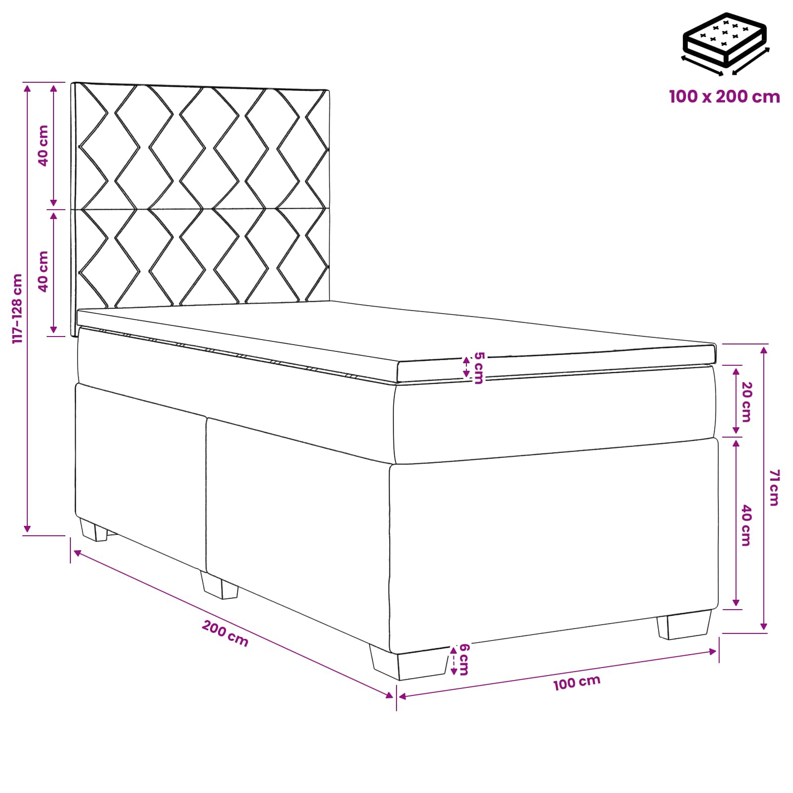 Κρεβάτι box spring με στρώμα Κρεμ 100 x 200 cm Ύφασμα - Pakobazaar