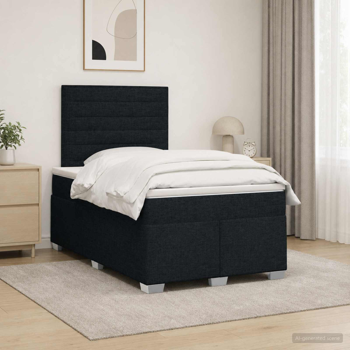 Κρεβάτι box spring με στρώμα Μαύρο 120 x 190 cm Ύφασμα - Pakobazaar