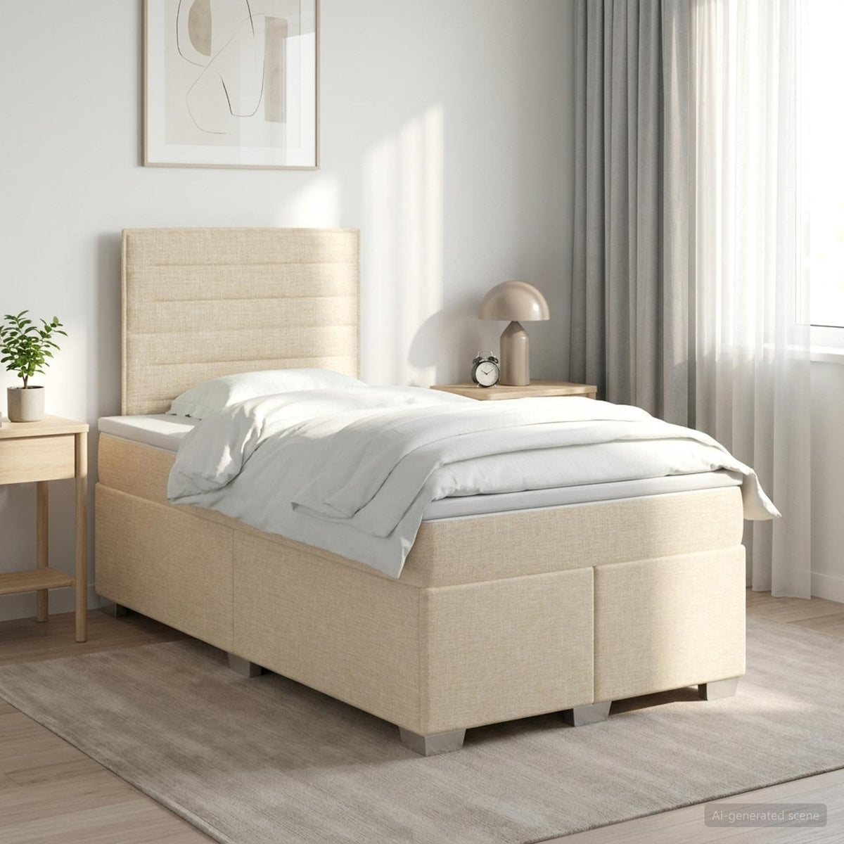 Κρεβάτι box spring με στρώμα Κρεμ 120 x 200 cm Ύφασμα