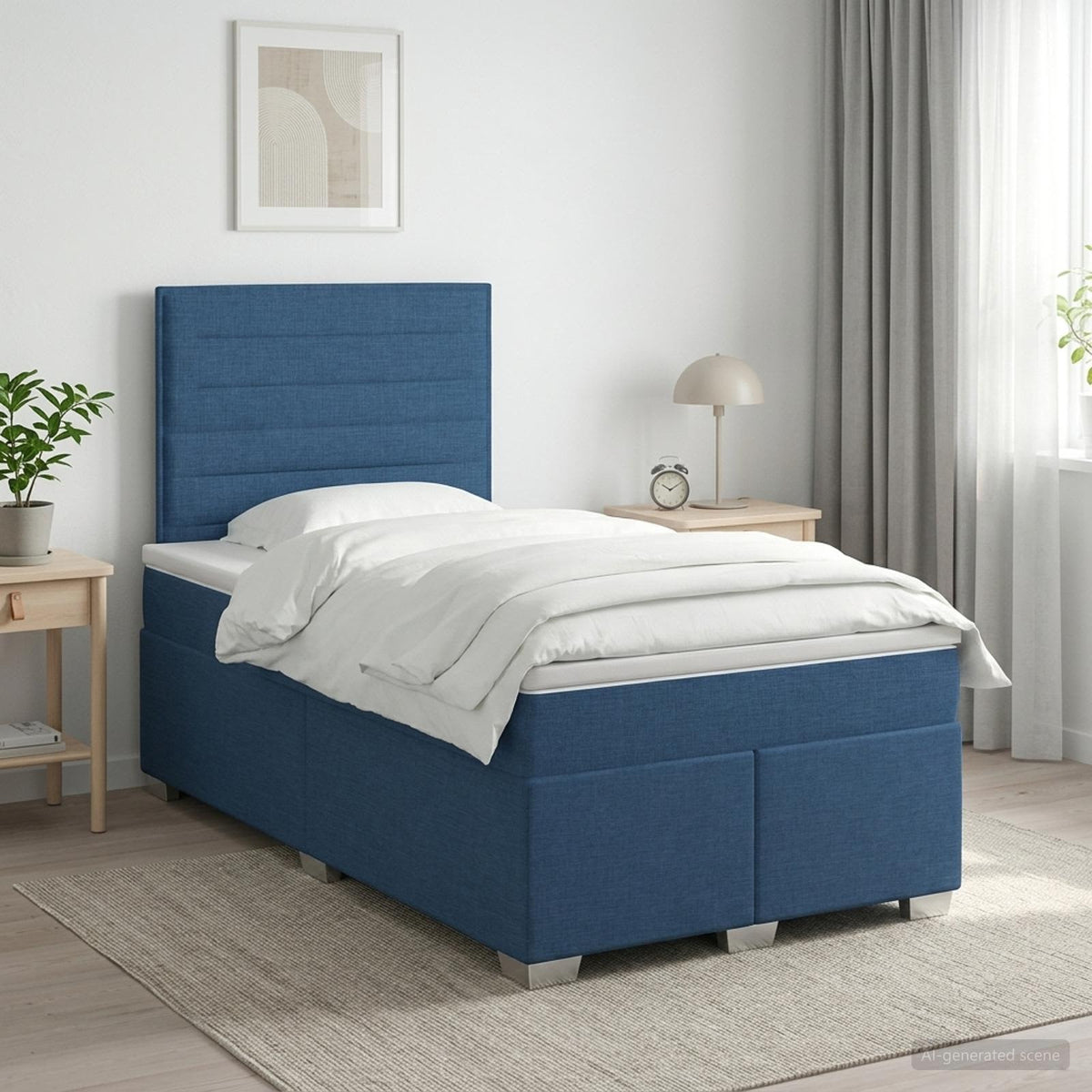 Κρεβάτι box spring με στρώμα Μπλε 120 x 190 cm Ύφασμα