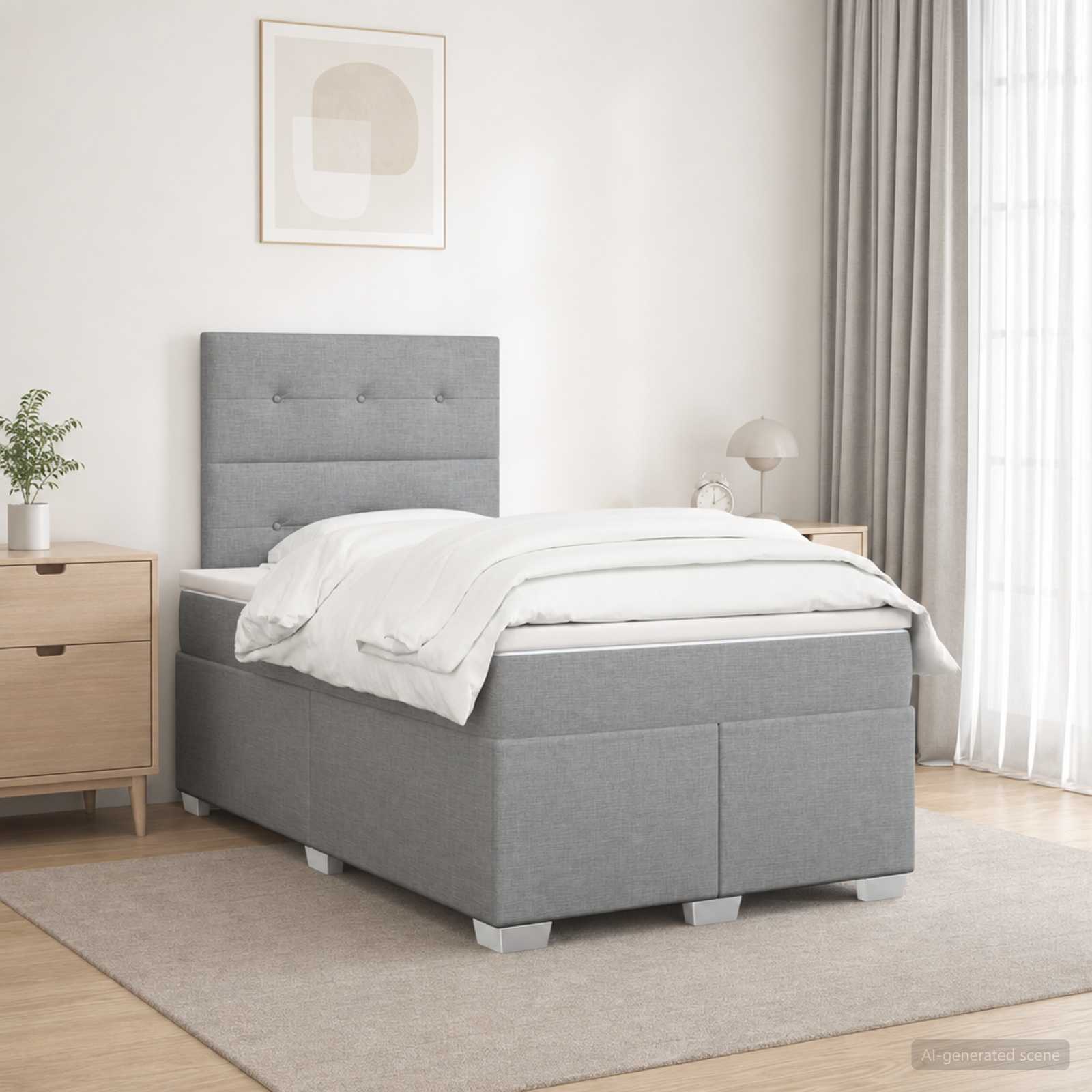 Κρεβάτι box spring με στρώμα Ανοιχτό γκρι 120 x 190 cm Ύφασμα - Pakobazaar