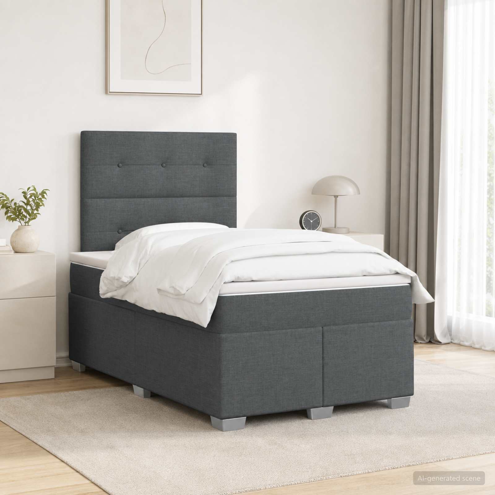 Κρεβάτι box spring με στρώμα Σκούρο Γκρι 120 x 190 cm Ύφασμα - Pakobazaar