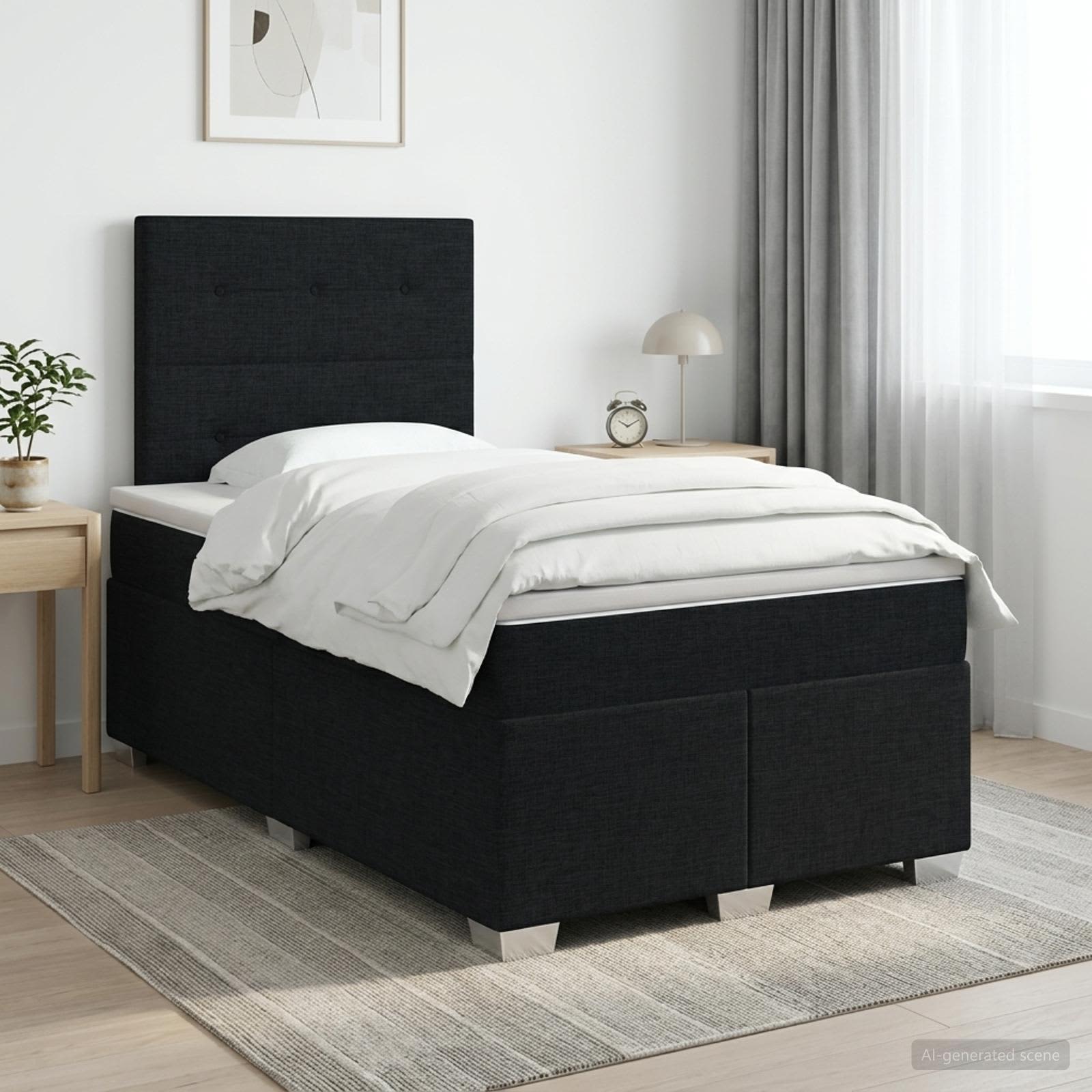Κρεβάτι box spring με στρώμα Μαύρο 120 x 200 cm Ύφασμα - Pakobazaar