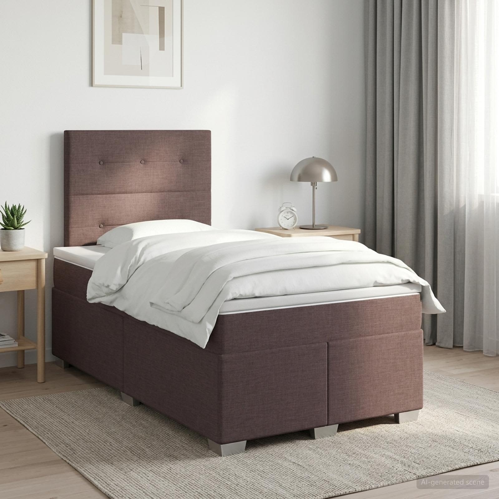 Κρεβάτι box spring με στρώμα Σκούρο Καφέ 120 x 190 cm Ύφασμα - Pakobazaar