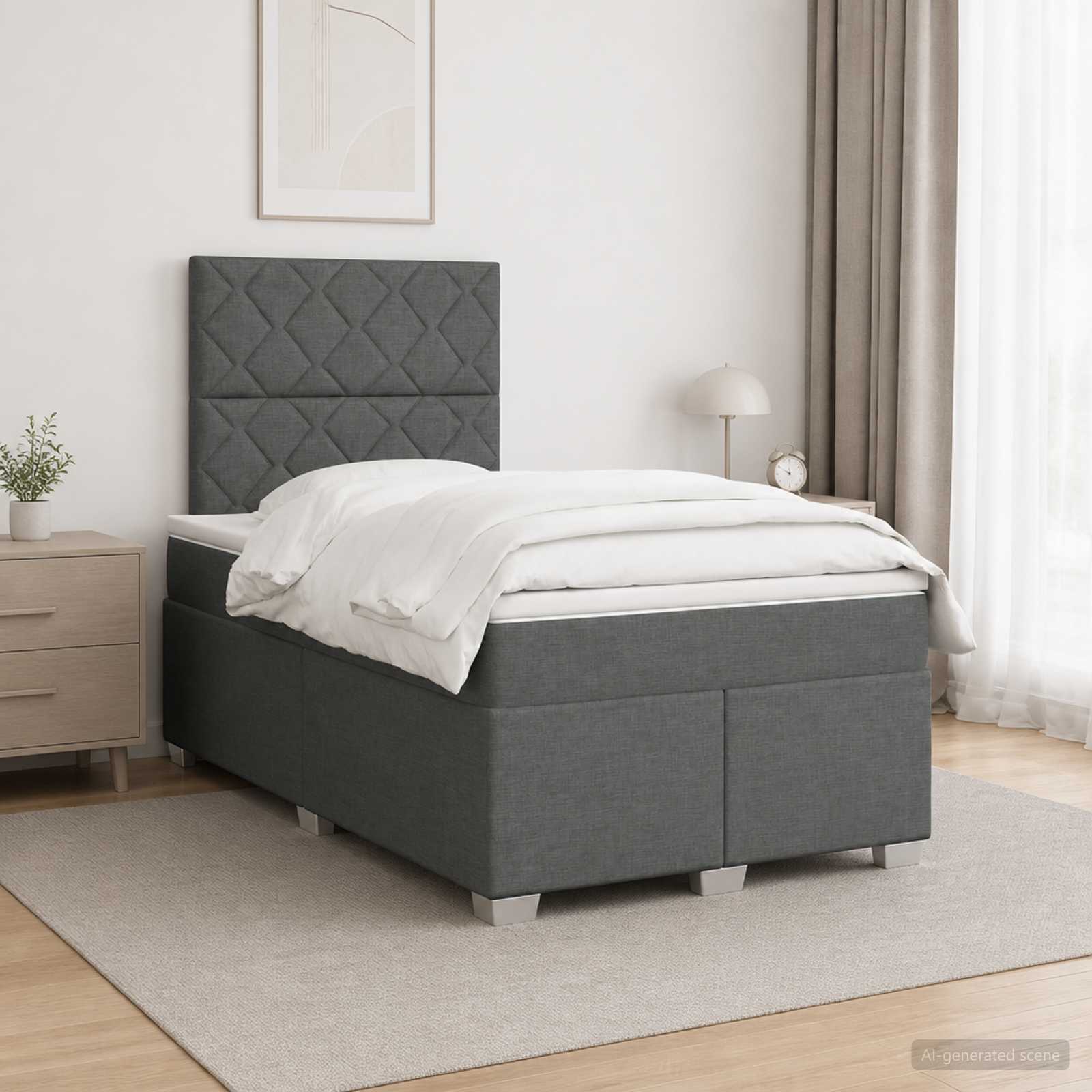 Κρεβάτι box spring με στρώμα Σκούρο Γκρι 120 x 190 cm Ύφασμα - Pakobazaar