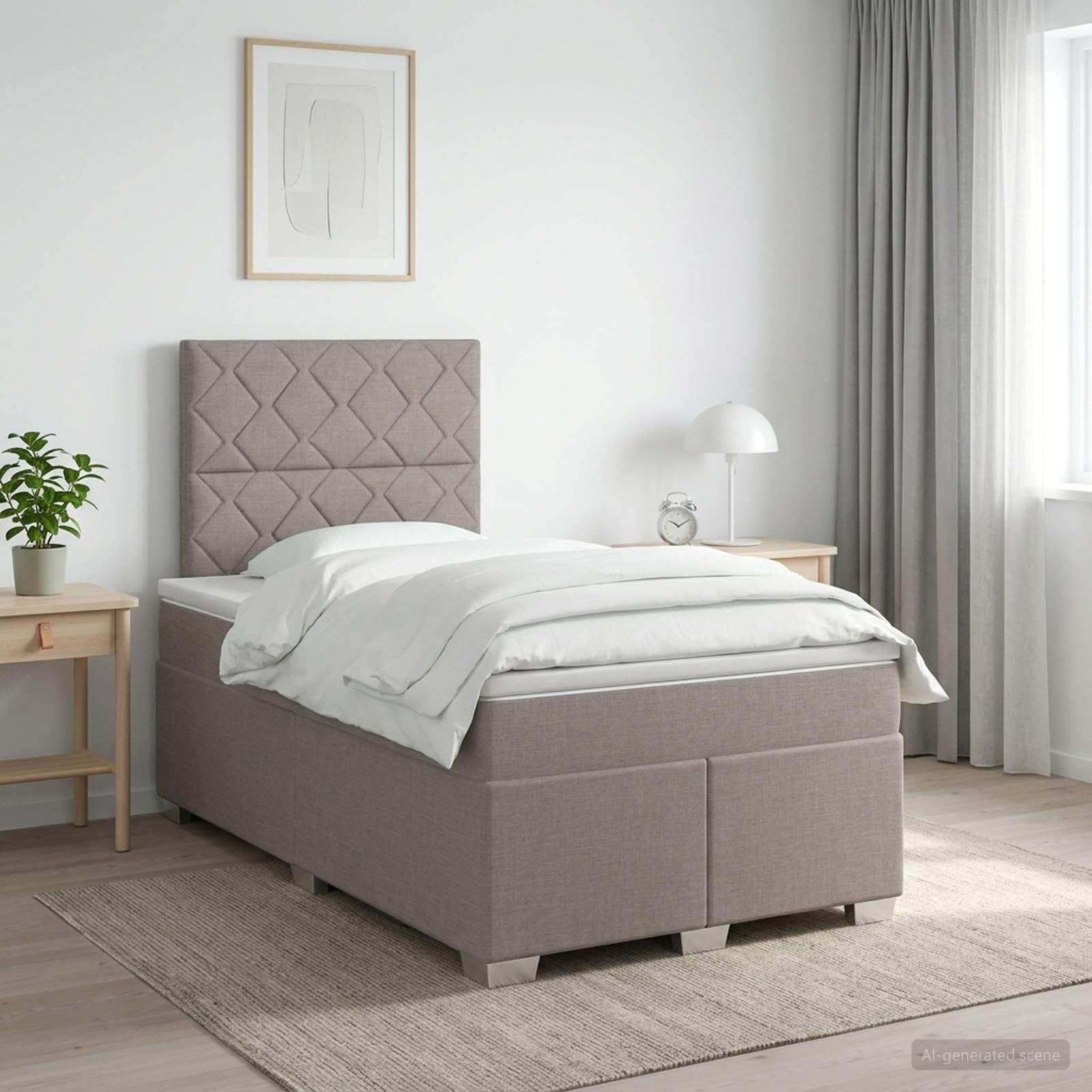 Κρεβάτι box spring με στρώμα Taupe 120 x 190 cm Ύφασμα - Pakobazaar