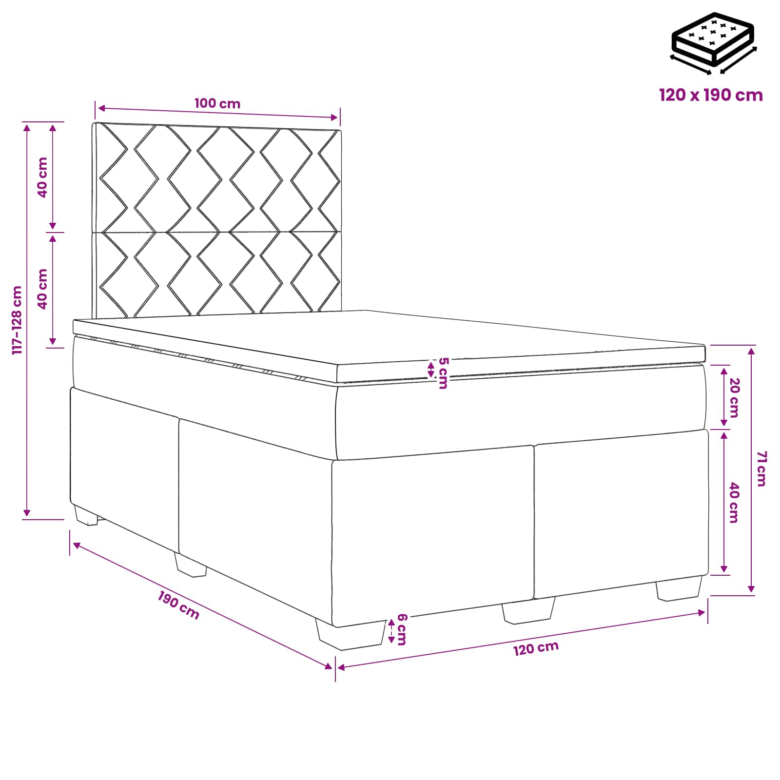 Κρεβάτι box spring με στρώμα Taupe 120 x 190 cm Ύφασμα - Pakobazaar