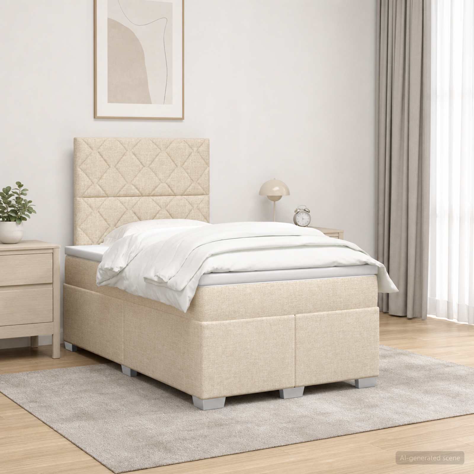 Κρεβάτι box spring με στρώμα Κρεμ 120 x 200 cm Ύφασμα - Pakobazaar