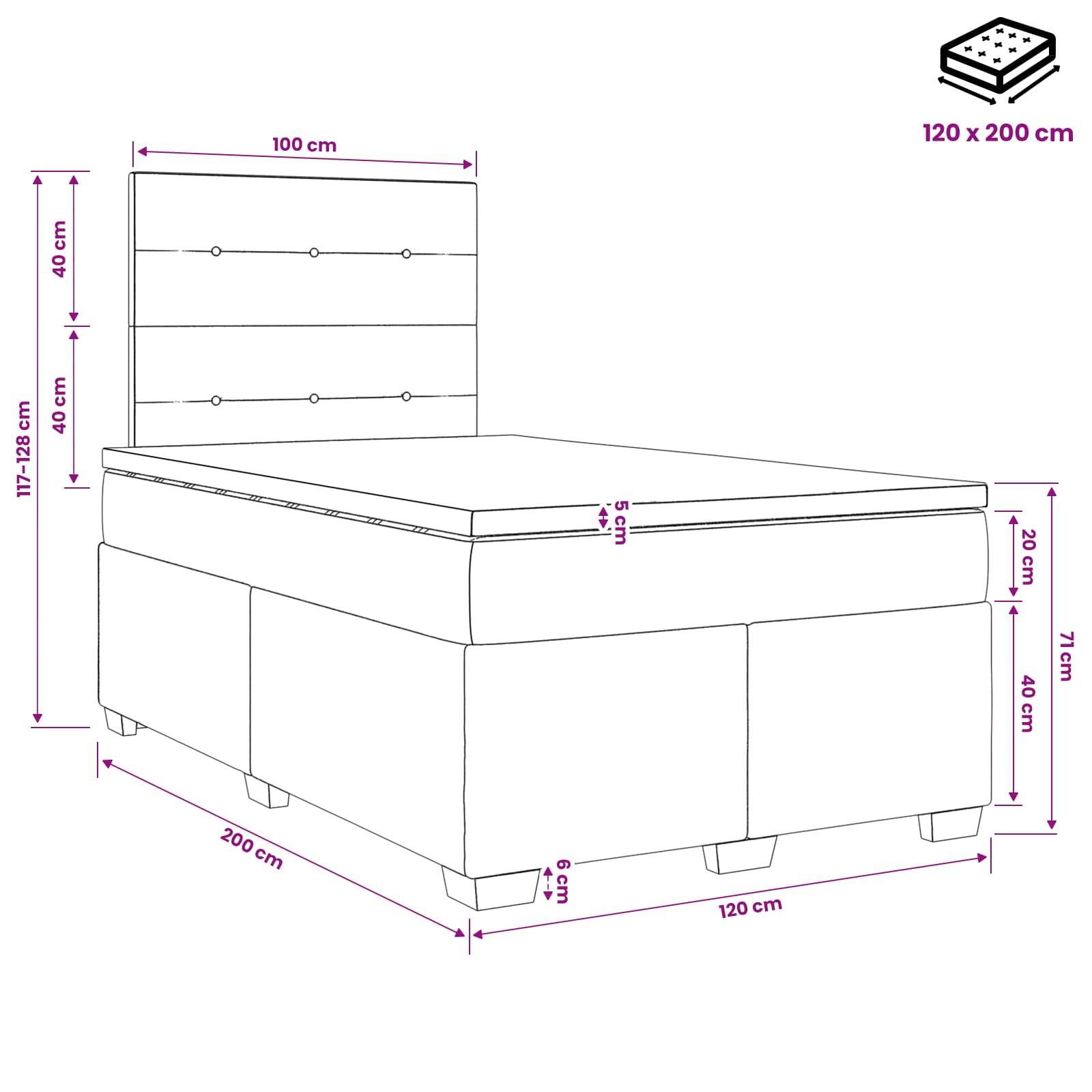 Κρεβάτι box spring με στρώμα Σκούρο Καφέ 120 x 200 cm Ύφασμα - Pakobazaar