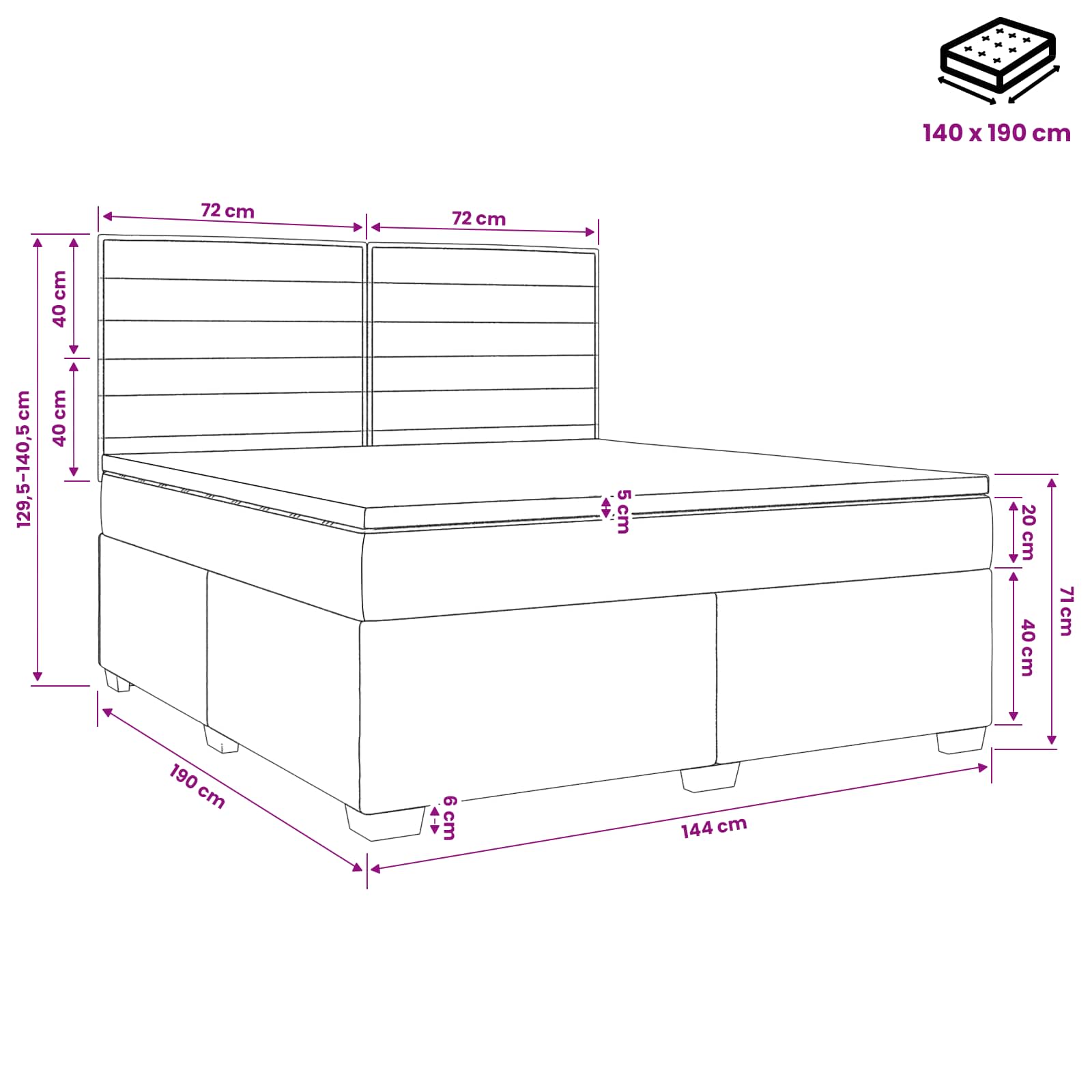 Κρεβάτι box spring με στρώμα Σκούρο Καφέ 140 x 190 cm Ύφασμα - Pakobazaar