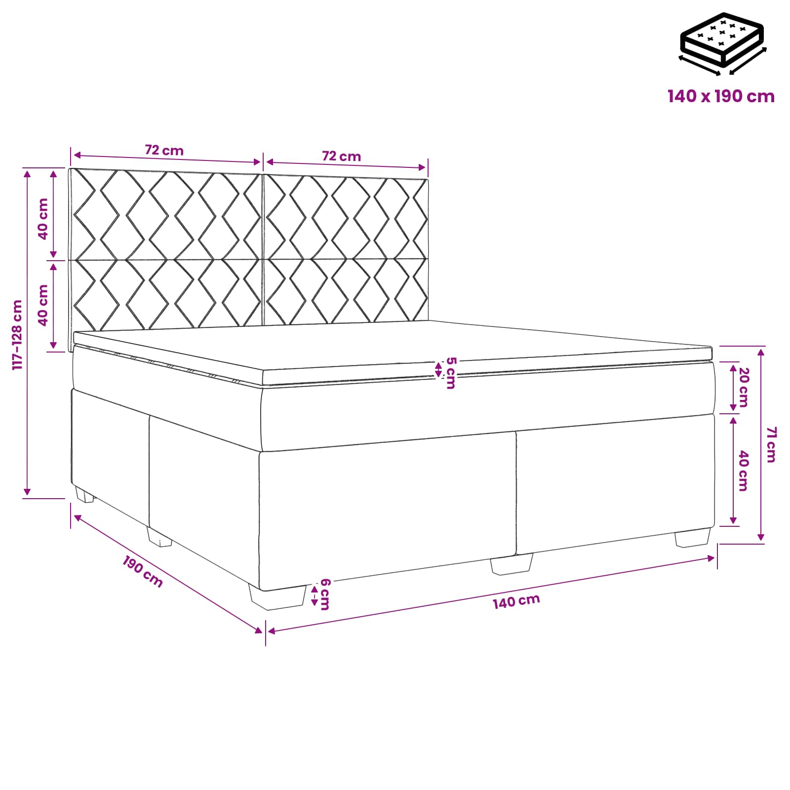 Κρεβάτι box spring με στρώμα Ανοιχτό γκρι 140 x 190 cm Ύφασμα - Pakobazaar