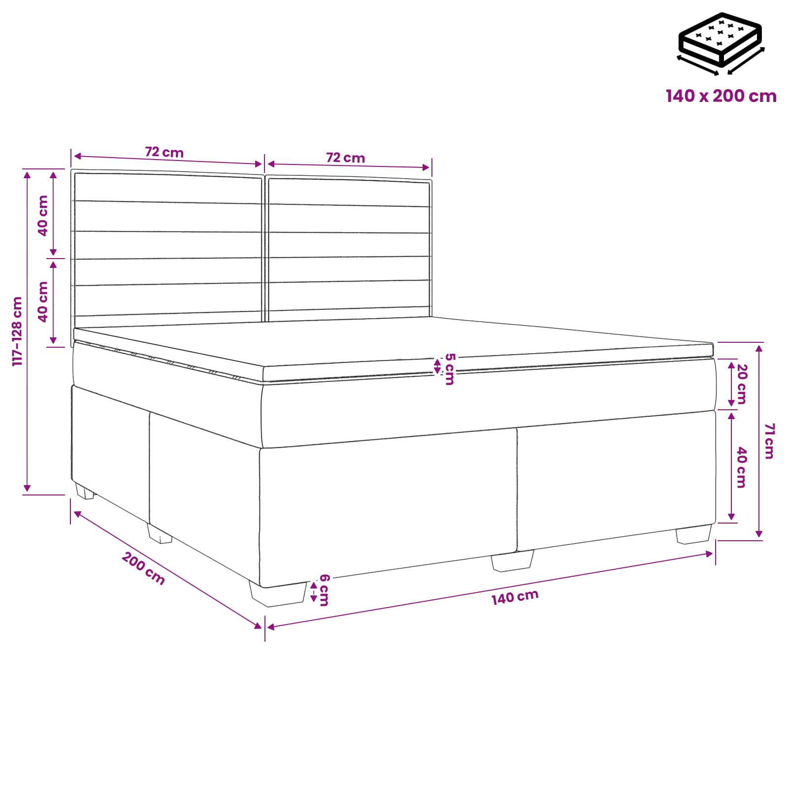 Κρεβάτι box spring με στρώμα Κρεμ 140 x 200 cm Ύφασμα - Pakobazaar