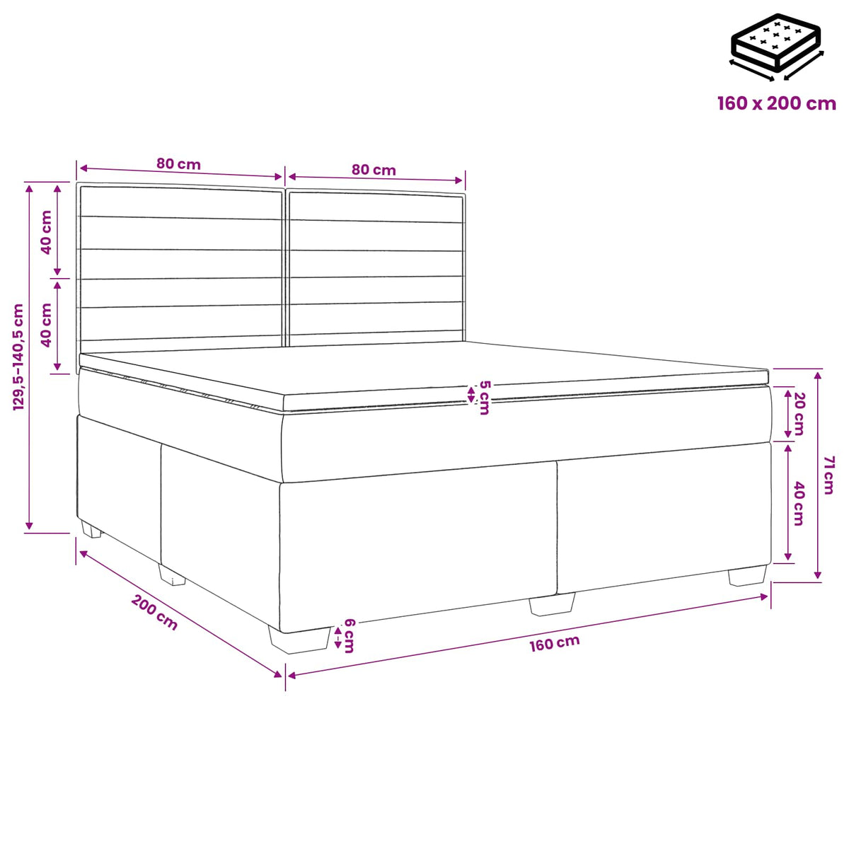 Κρεβάτι box spring με στρώμα Μπλε 160 x 200 cm Ύφασμα