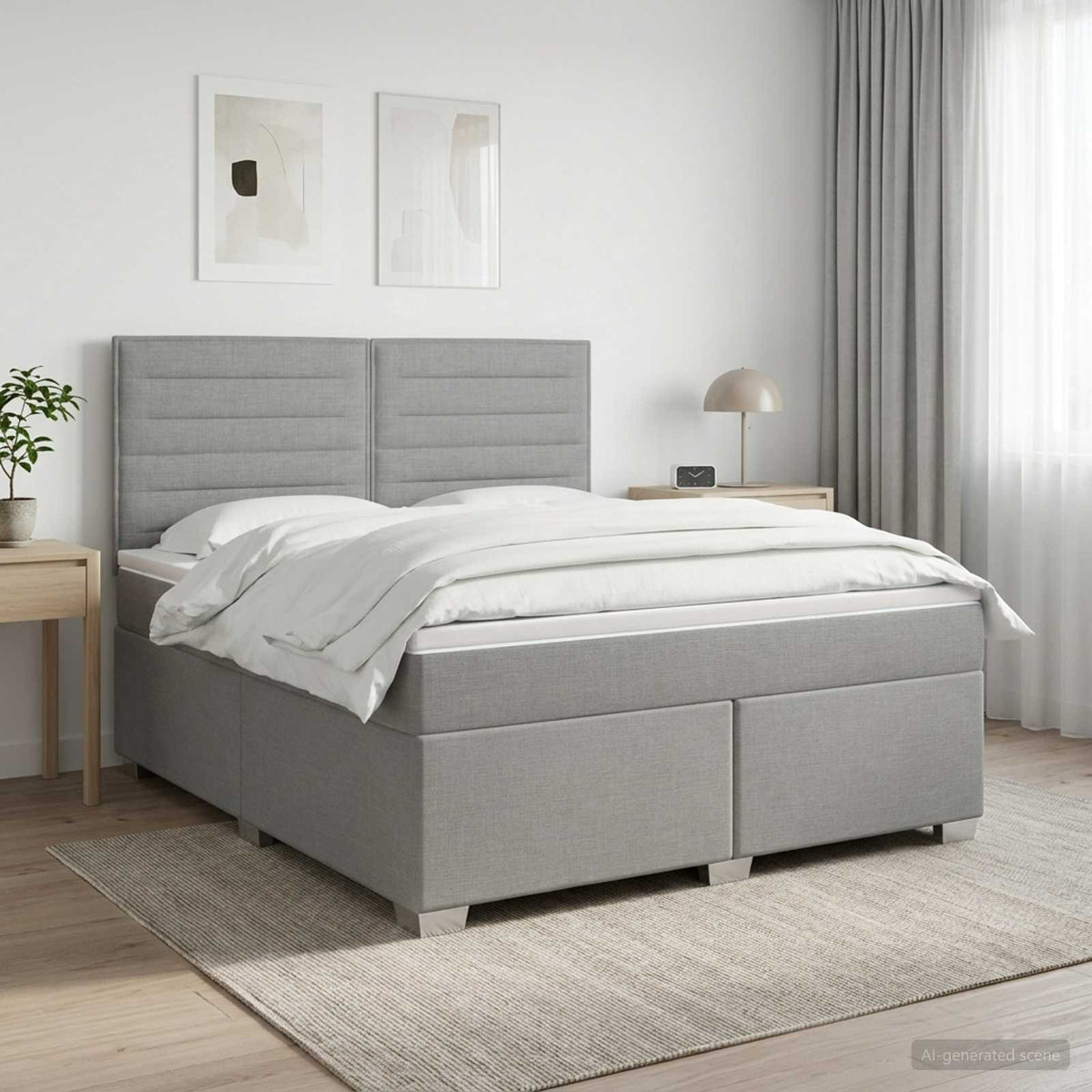 Κρεβάτι box spring με στρώμα Ανοιχτό γκρι 180 x 200 cm Ύφασμα
