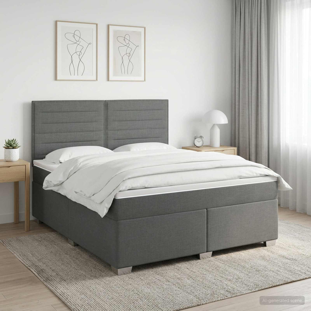 Κρεβάτι box spring με στρώμα Σκούρο Γκρι 180 x 200 cm Ύφασμα - Pakobazaar