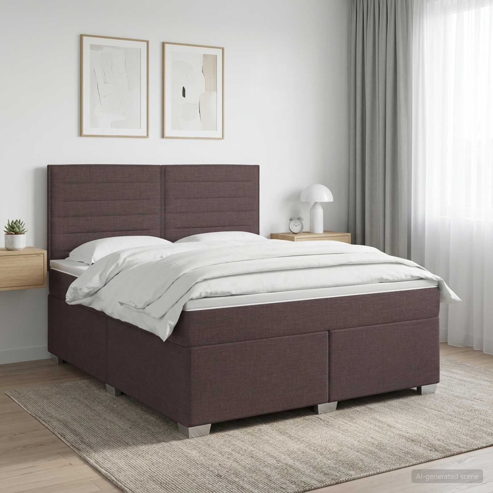 Κρεβάτι box spring με στρώμα Σκούρο Καφέ 140 x 200 cm Ύφασμα - Pakobazaar