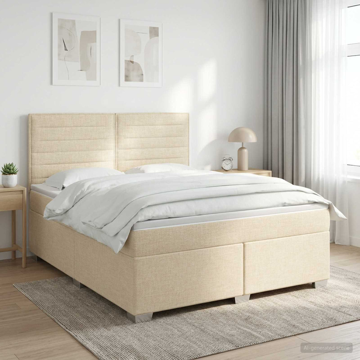Κρεβάτι box spring με στρώμα Κρεμ 140 x 200 cm Ύφασμα