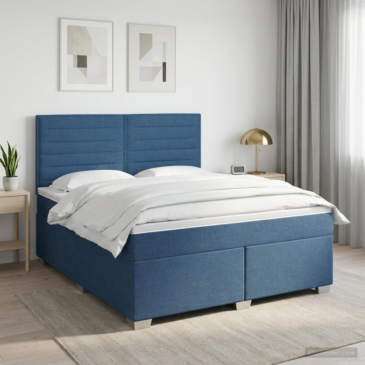 Κρεβάτι box spring με στρώμα Μπλε 140 x 200 cm Ύφασμα