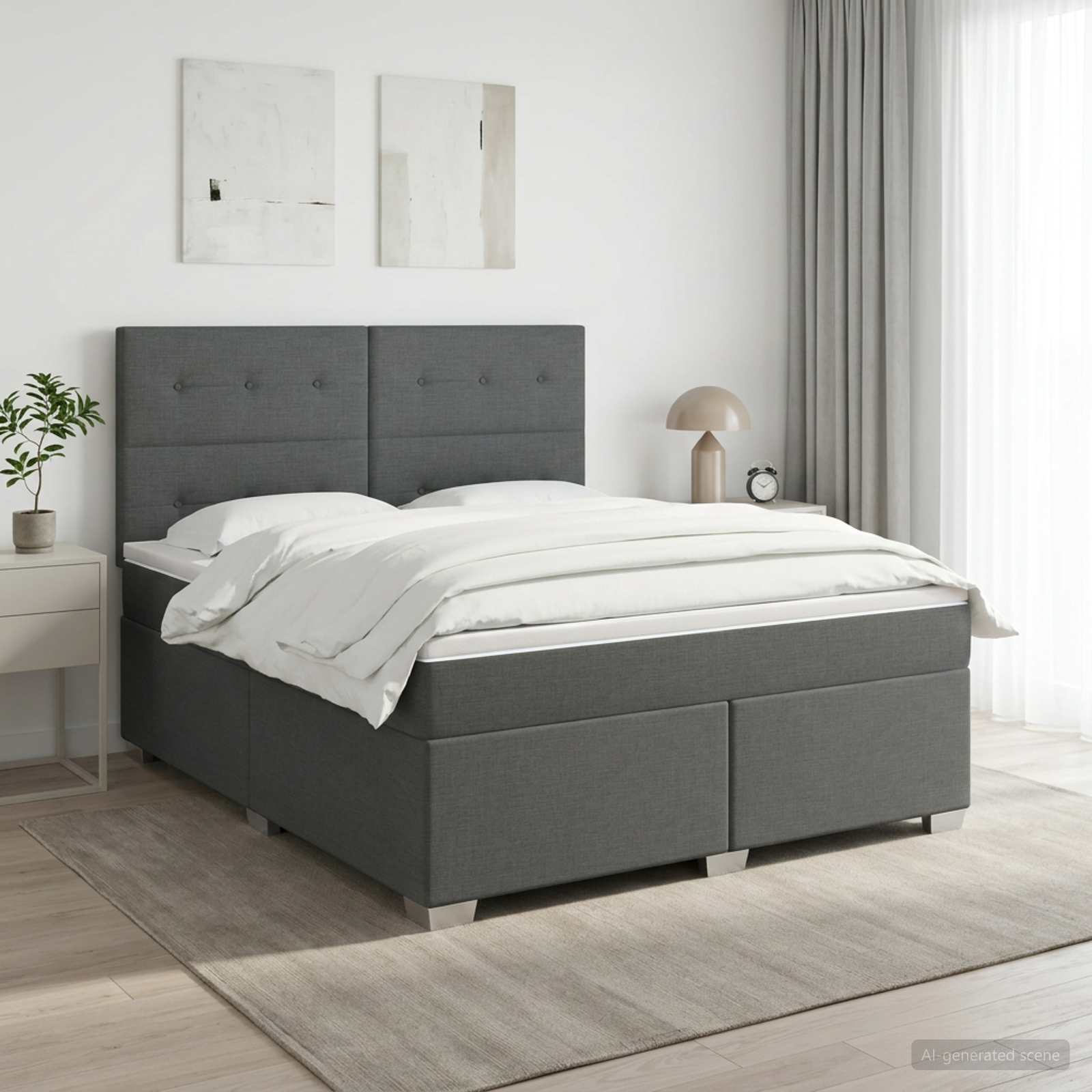 Κρεβάτι box spring με στρώμα Σκούρο Γκρι 180 x 200 cm Ύφασμα