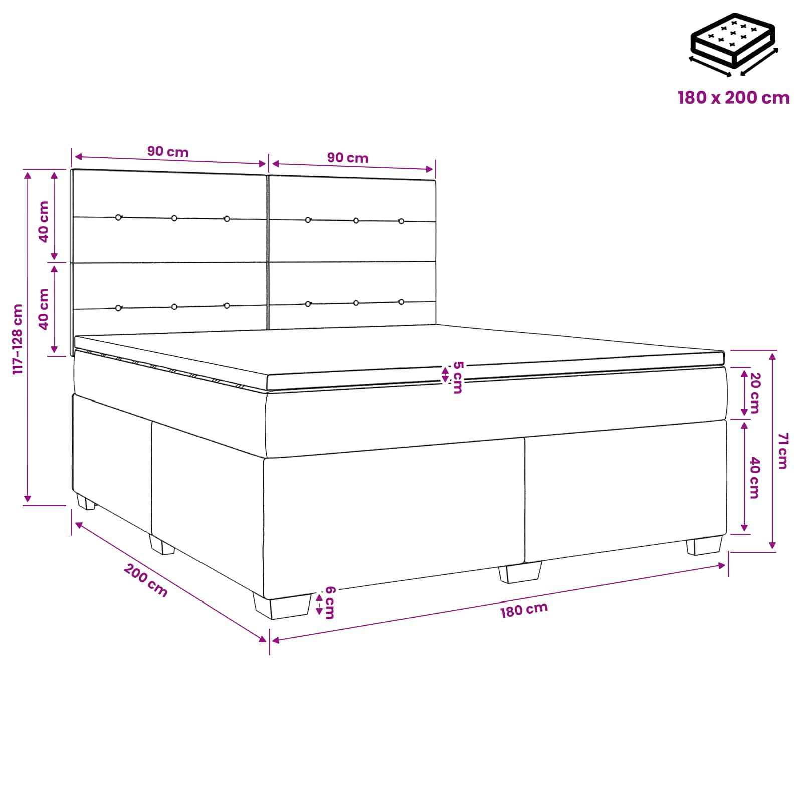 Κρεβάτι box spring με στρώμα Σκούρο Γκρι 180 x 200 cm Ύφασμα