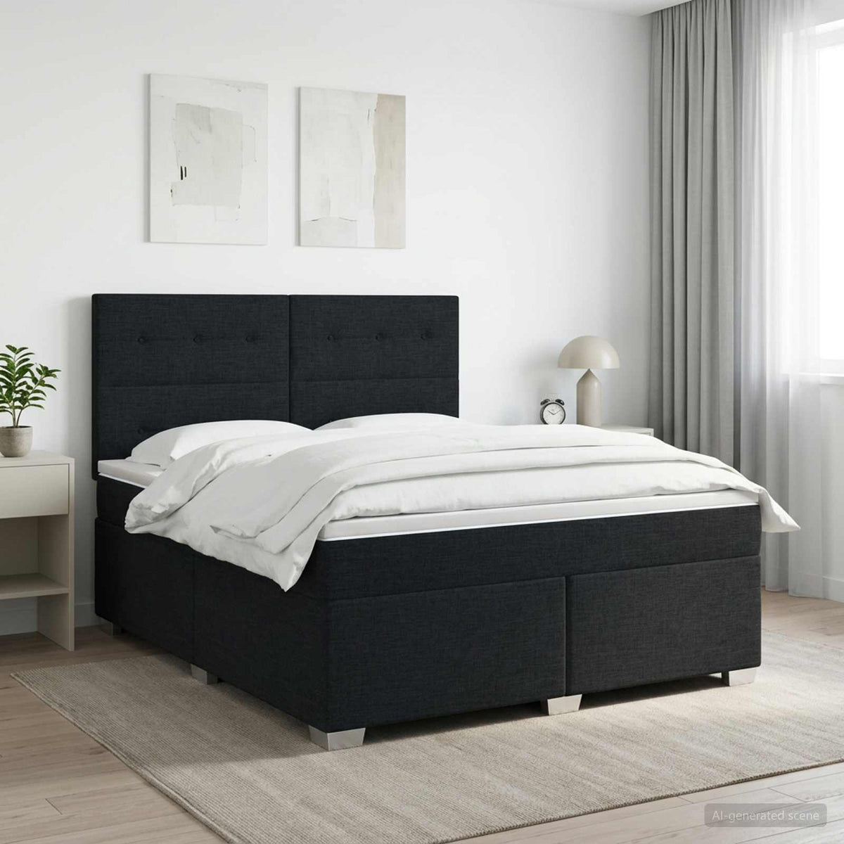 Κρεβάτι box spring με στρώμα Μαύρο 140 x 200 cm Ύφασμα - Pakobazaar