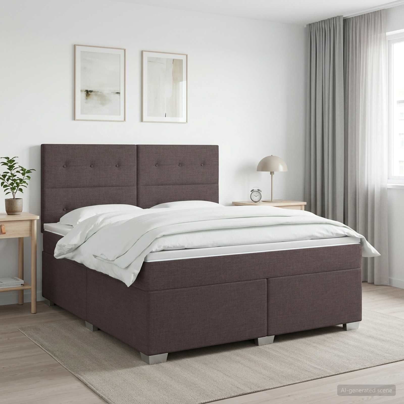 Κρεβάτι box spring με στρώμα Σκούρο Καφέ 180 x 200 cm Ύφασμα - Pakobazaar