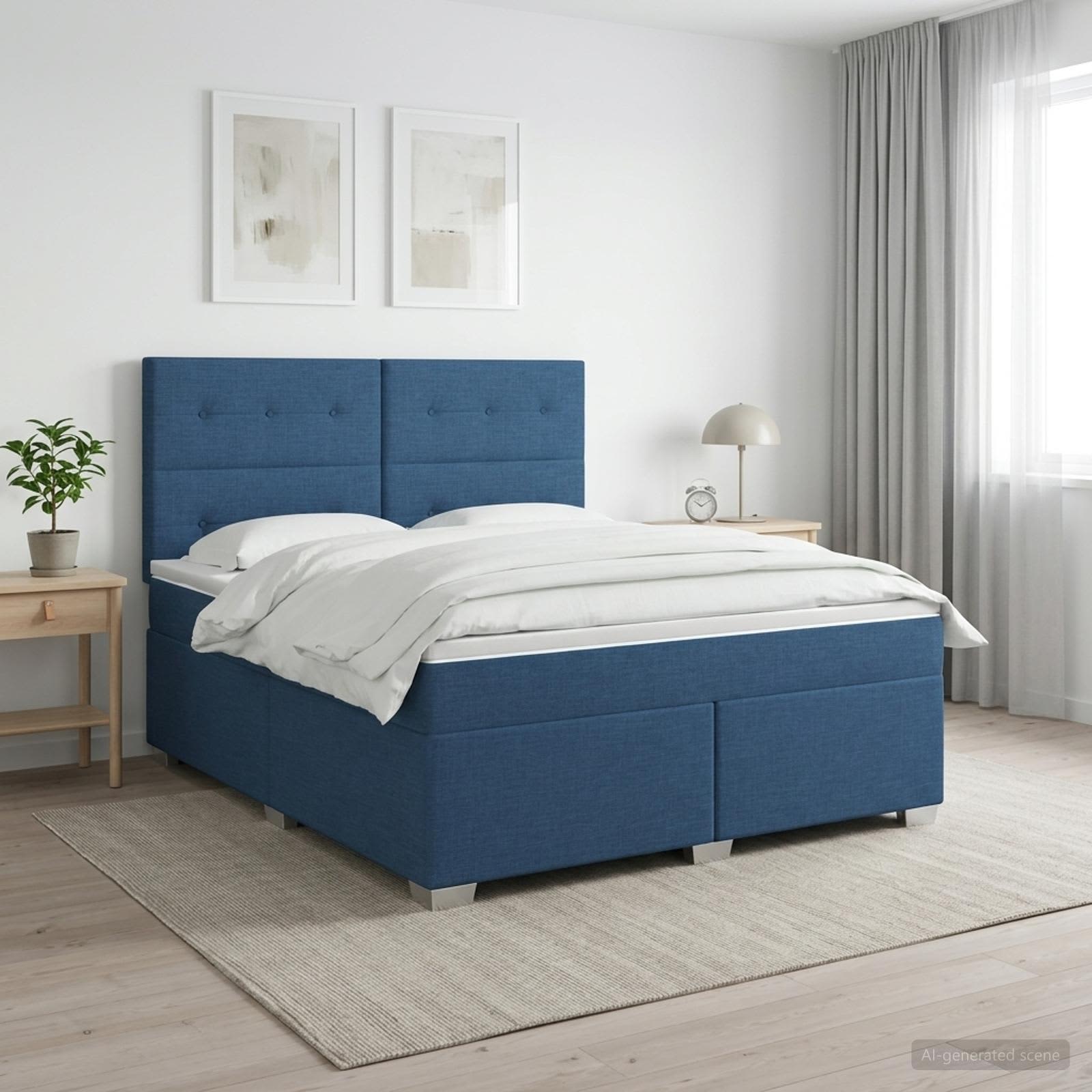 Κρεβάτι box spring με στρώμα Μπλε 180 x 200 cm Ύφασμα - Pakobazaar