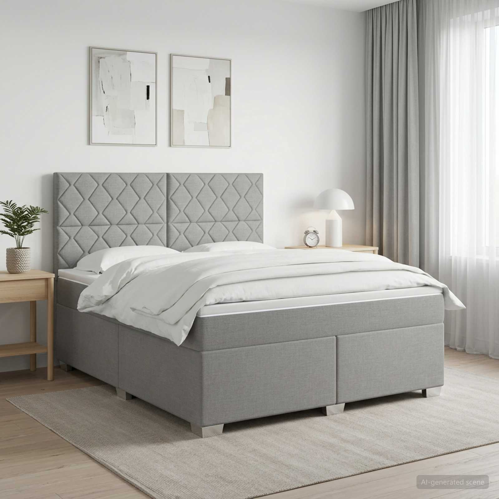 Κρεβάτι box spring με στρώμα Ανοιχτό γκρι 140 x 190 cm Ύφασμα - Pakobazaar
