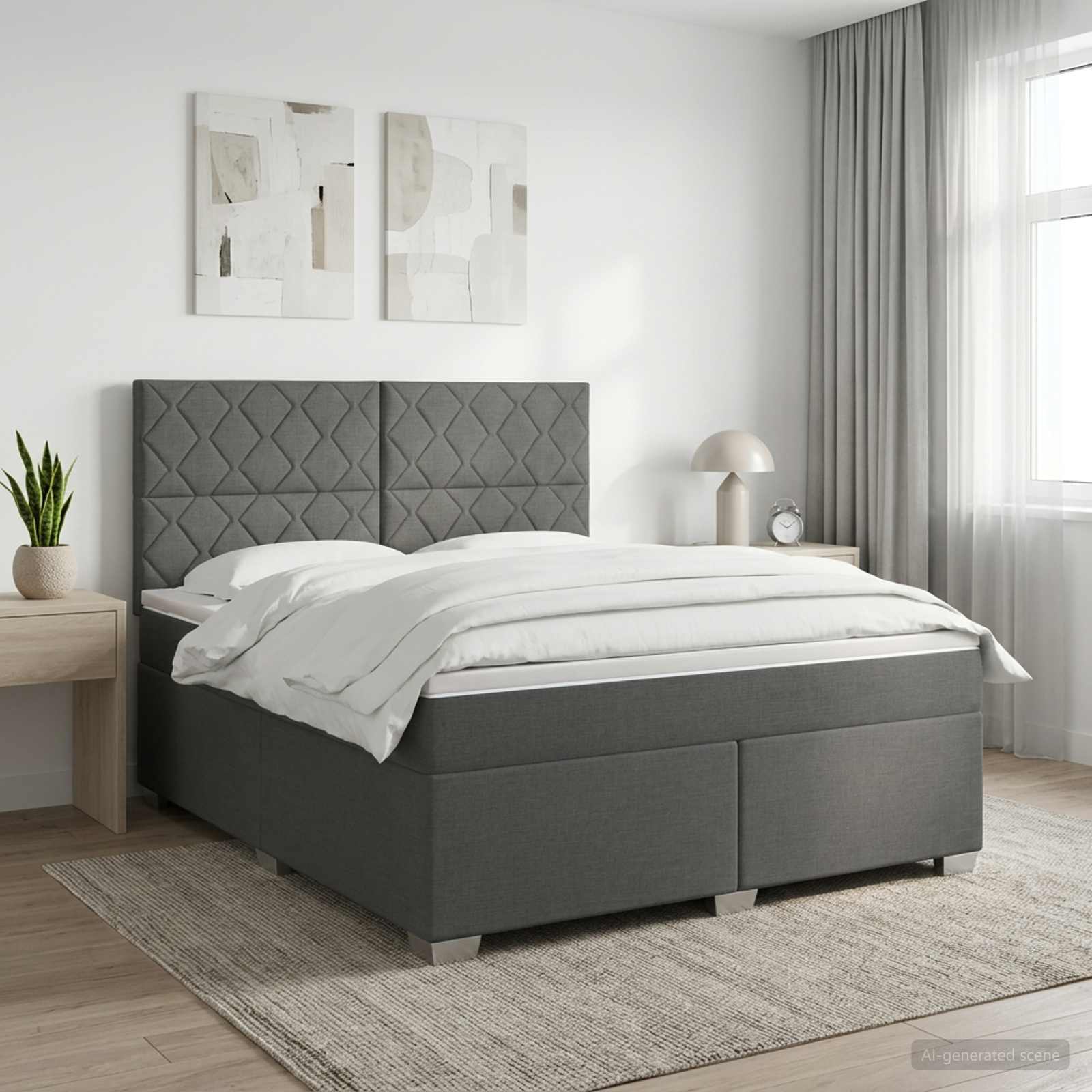 Κρεβάτι box spring με στρώμα Σκούρο Γκρι 180 x 200 cm Ύφασμα - Pakobazaar