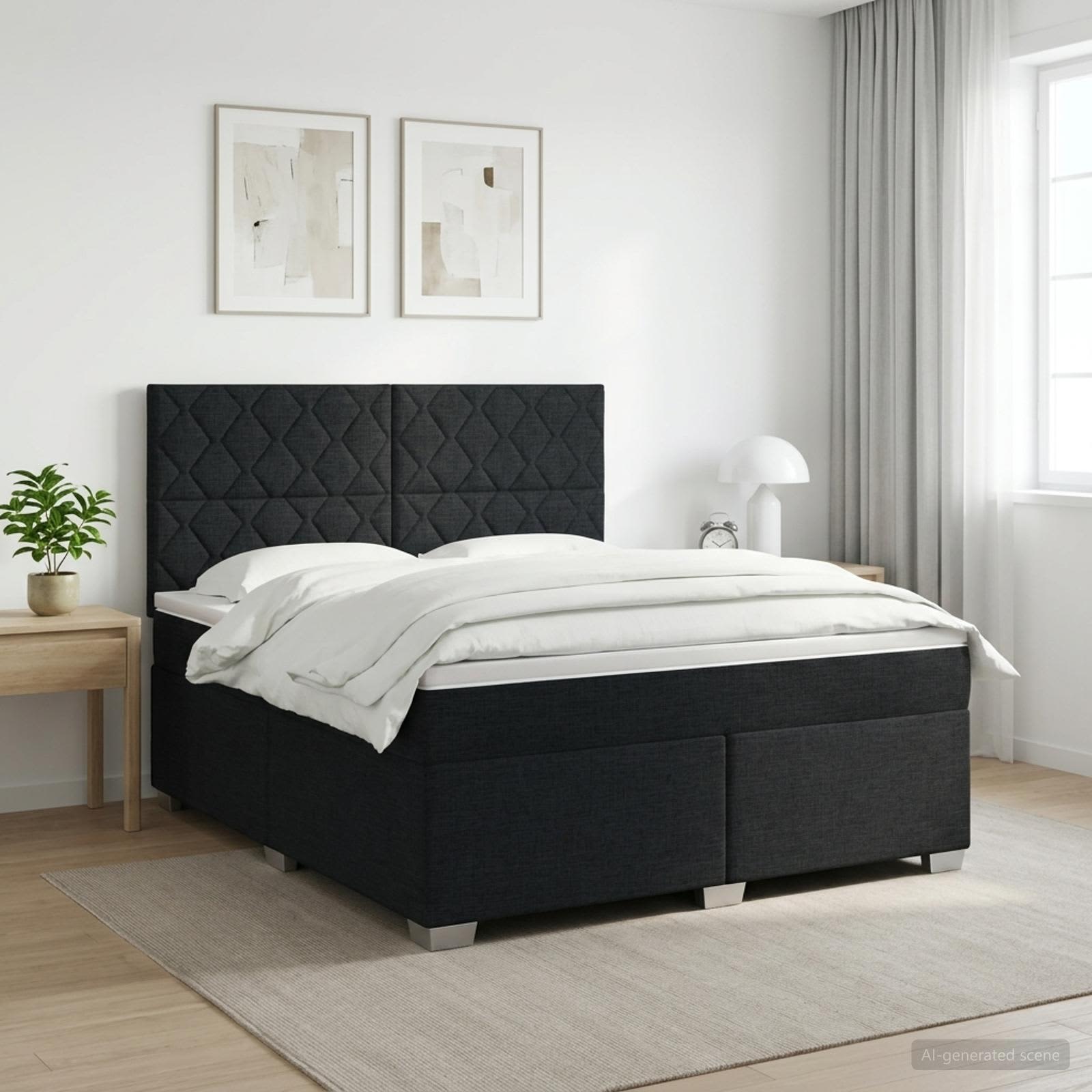 Κρεβάτι box spring με στρώμα Μαύρο 140 x 190 cm Ύφασμα