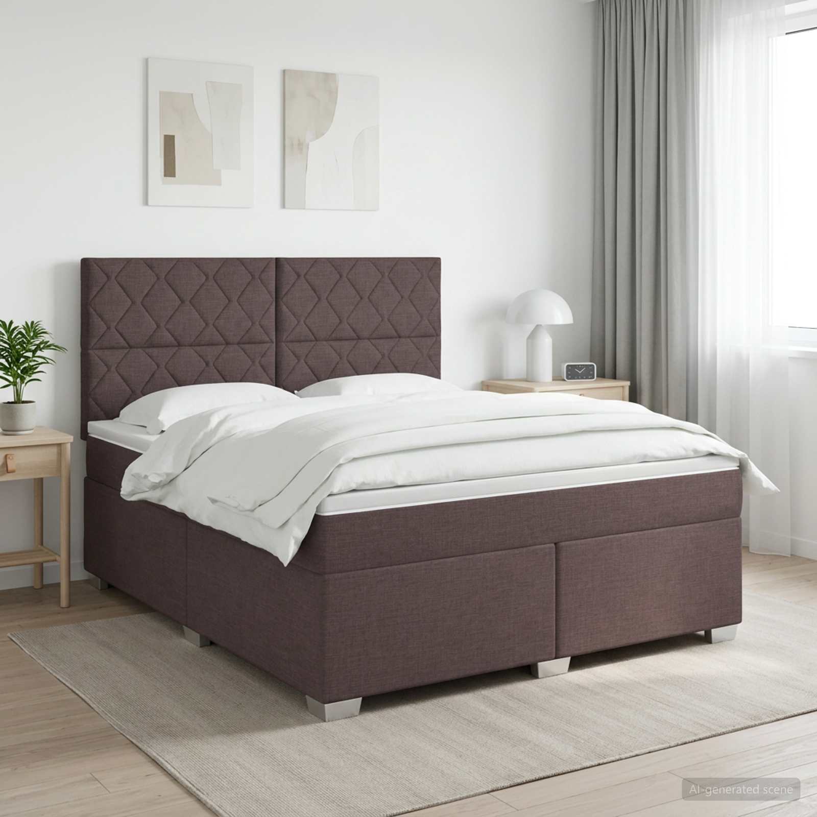 Κρεβάτι box spring με στρώμα Σκούρο Καφέ 160 x 200 cm Ύφασμα - Pakobazaar