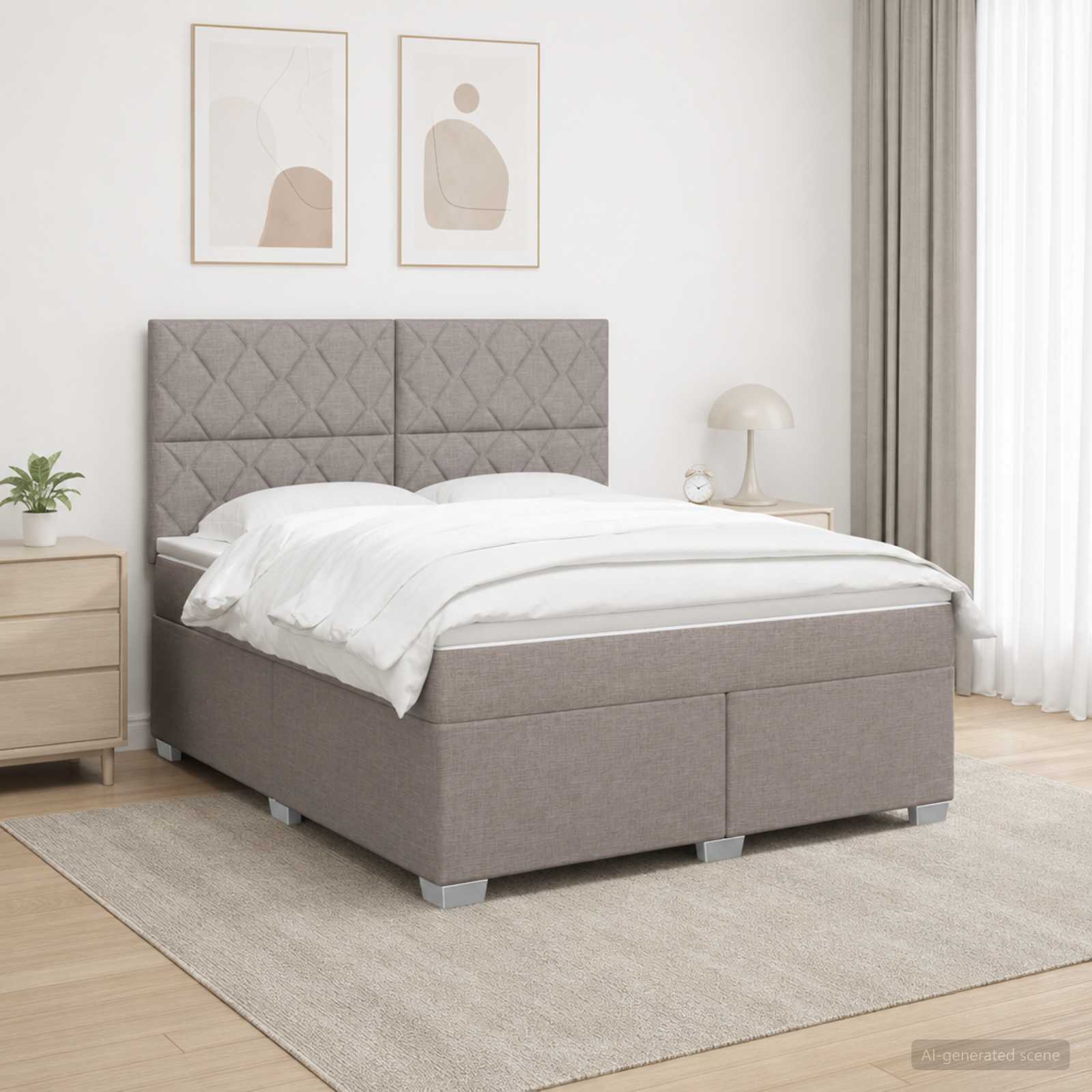 Κρεβάτι box spring με στρώμα Taupe 160 x 200 cm Ύφασμα - Pakobazaar