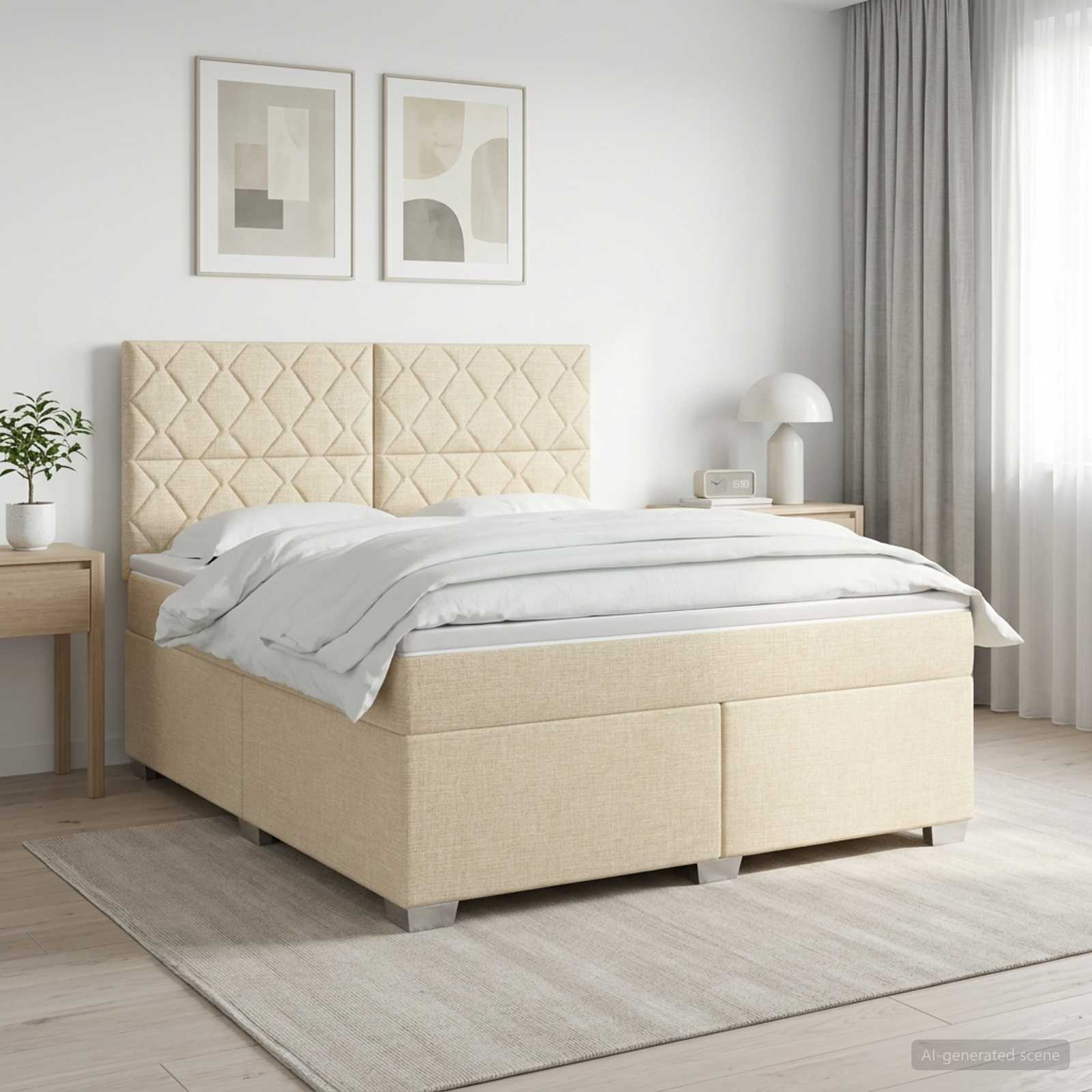 Κρεβάτι box spring με στρώμα Κρεμ 180 x 200 cm Ύφασμα - Pakobazaar