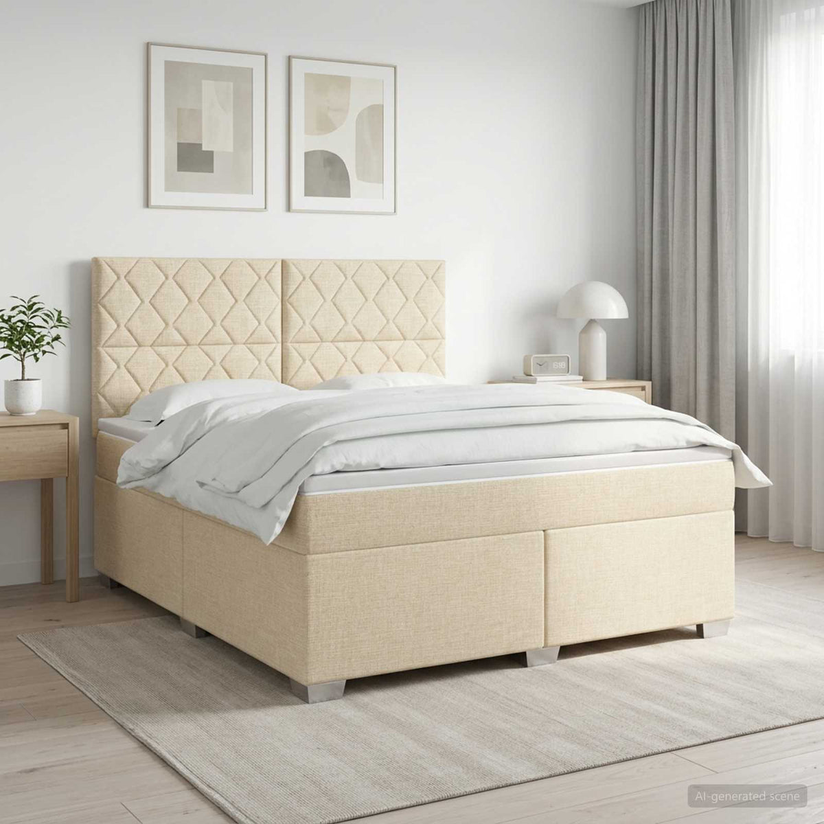 Κρεβάτι box spring με στρώμα Κρεμ 140 x 200 cm Ύφασμα