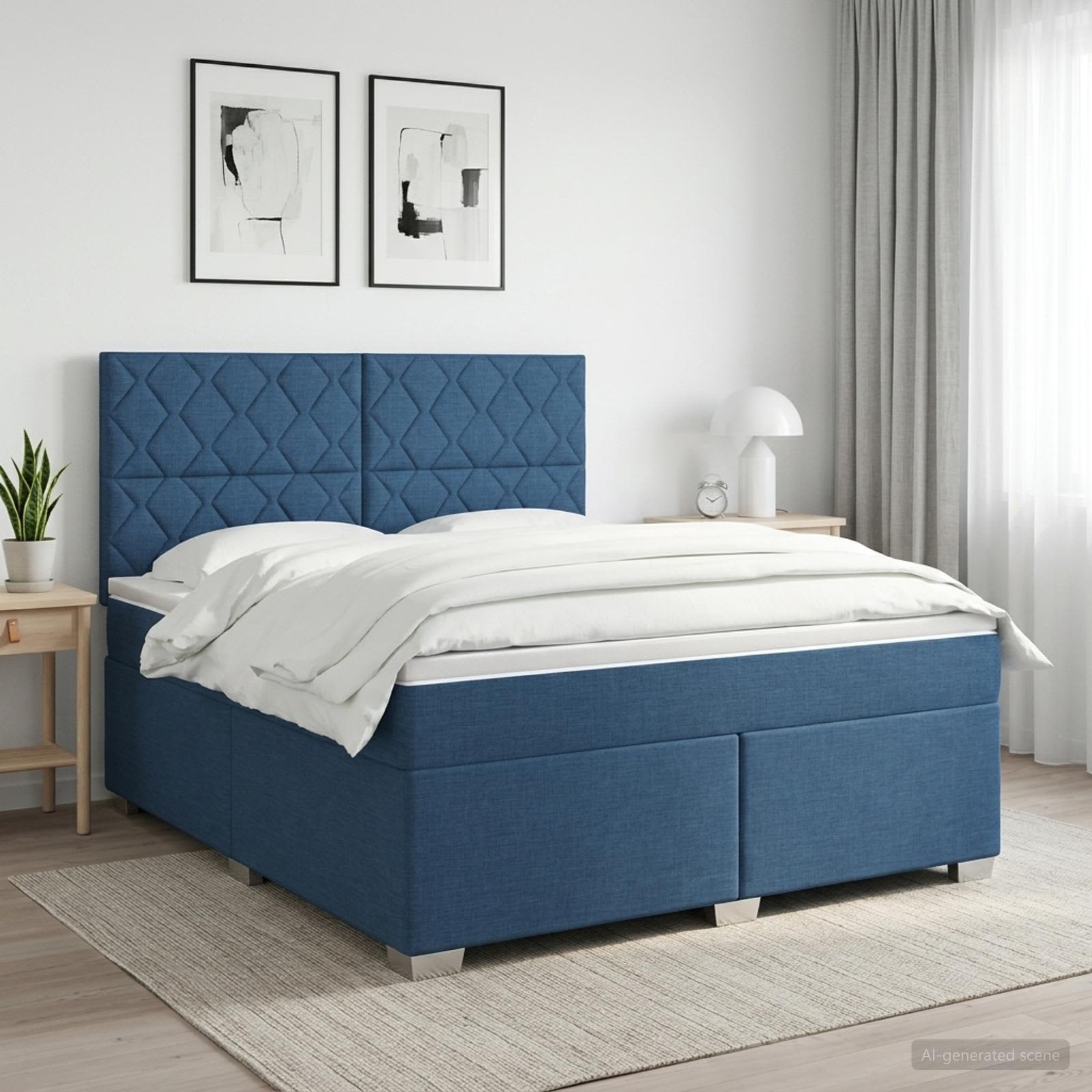 Κρεβάτι box spring με στρώμα Μπλε 180 x 200 cm Ύφασμα - Pakobazaar