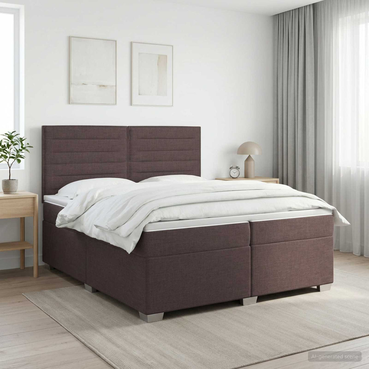 Κρεβάτι box spring με στρώμα Σκούρο Καφέ 200 x 200 cm Ύφασμα