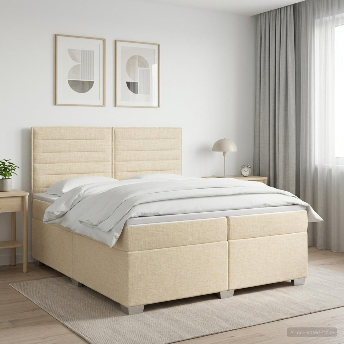 Κρεβάτι box spring με στρώμα Κρεμ 200 x 200 cm Ύφασμα