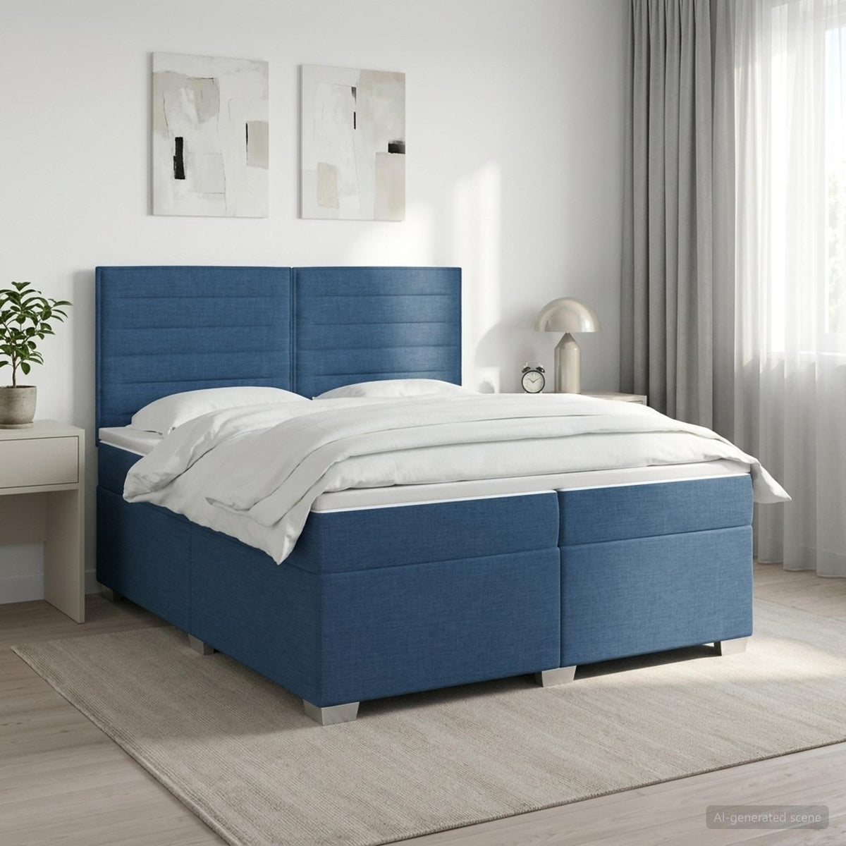 Κρεβάτι box spring με στρώμα Μπλε 200 x 200 cm Ύφασμα - Pakobazaar