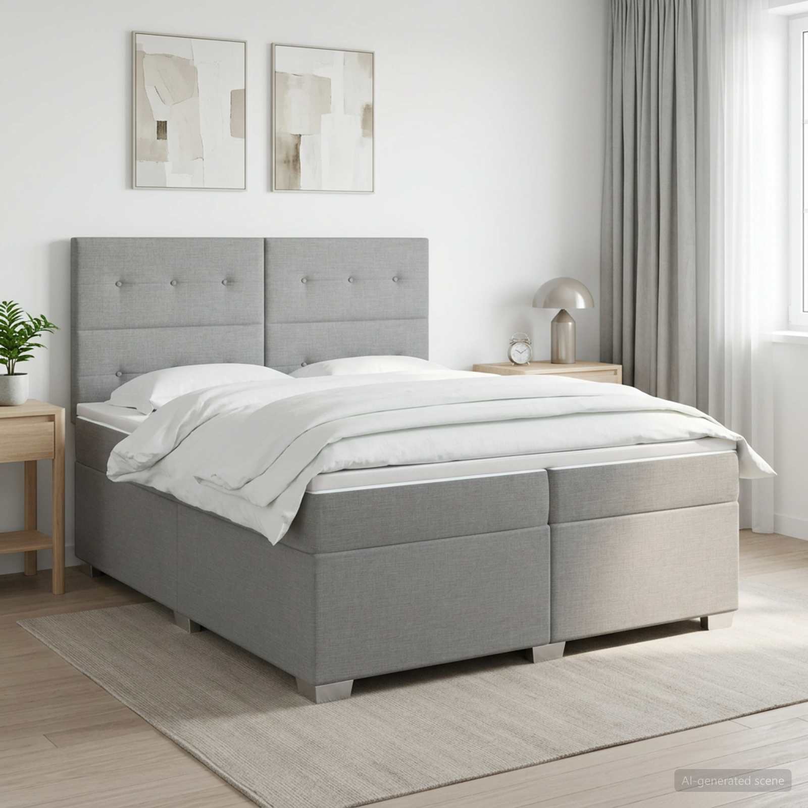 Κρεβάτι box spring με στρώμα Ανοιχτό γκρι 200 x 200 cm Ύφασμα - Pakobazaar