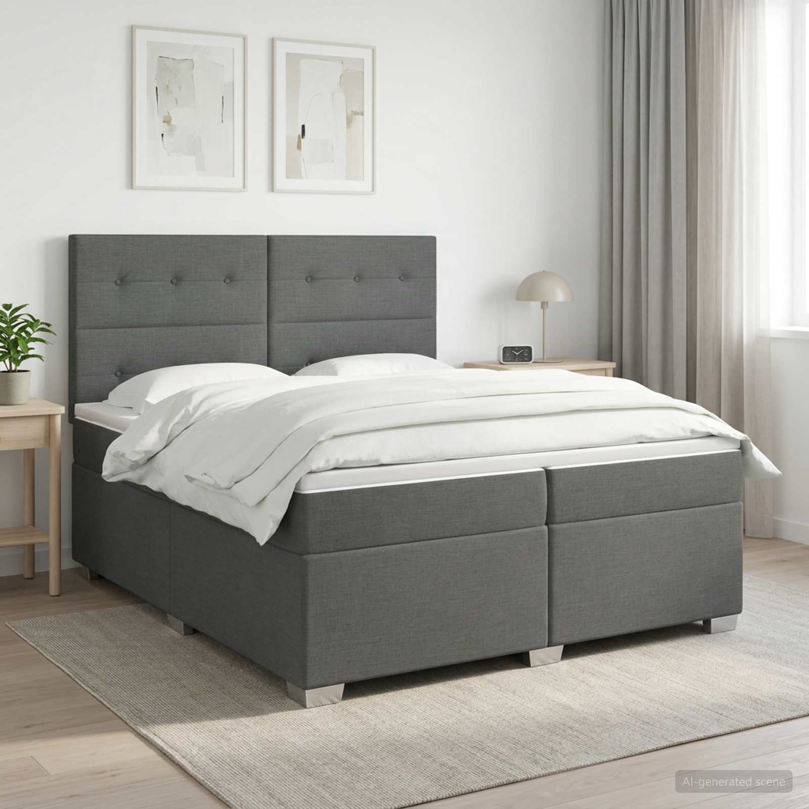 Κρεβάτι box spring με στρώμα Σκούρο Γκρι 200 x 200 cm Ύφασμα - Pakobazaar